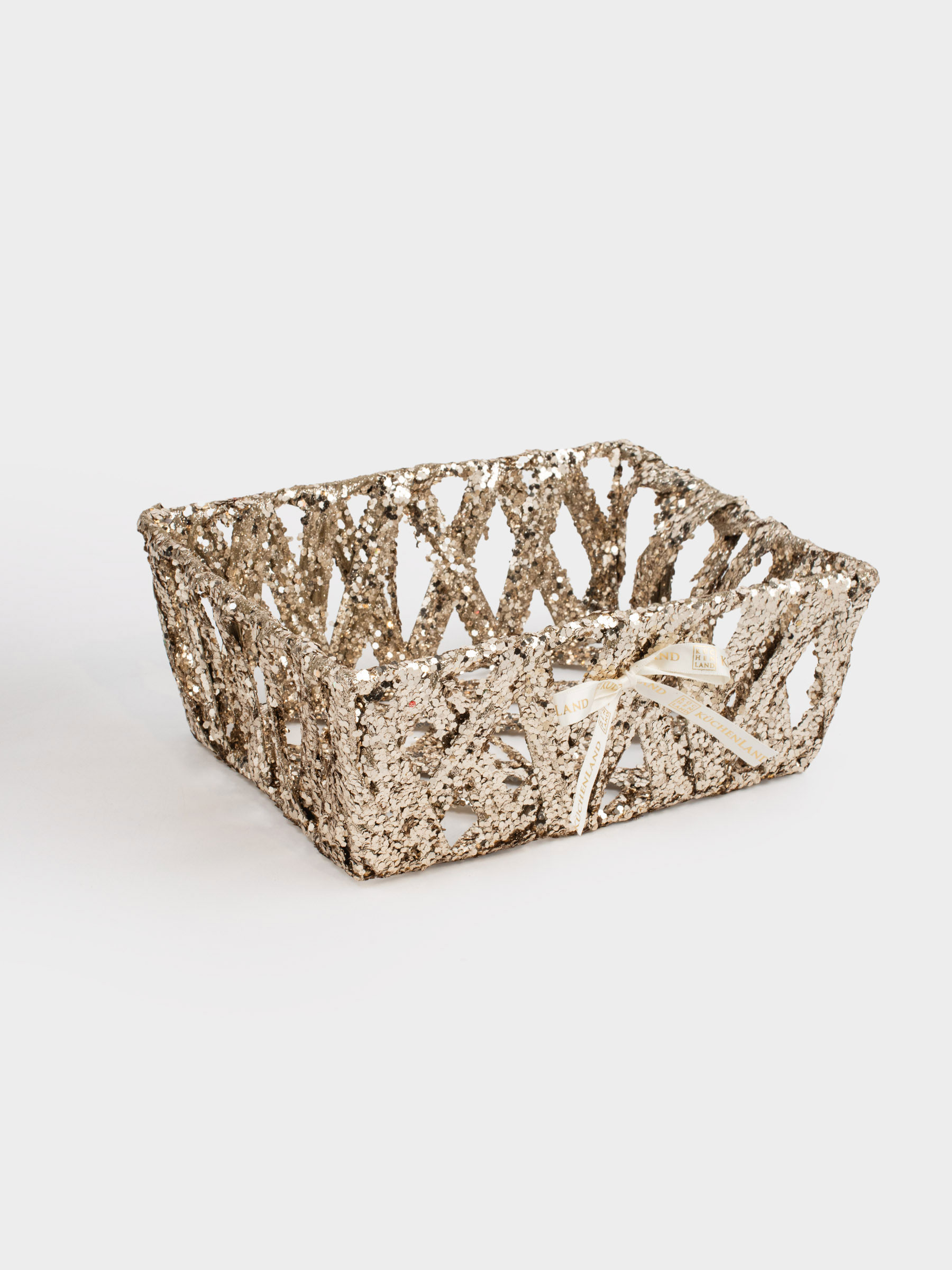Корзина декоративная, 25х20 см, пластик/металл, прямоугольная, шампань, Frosty sparks, image-1