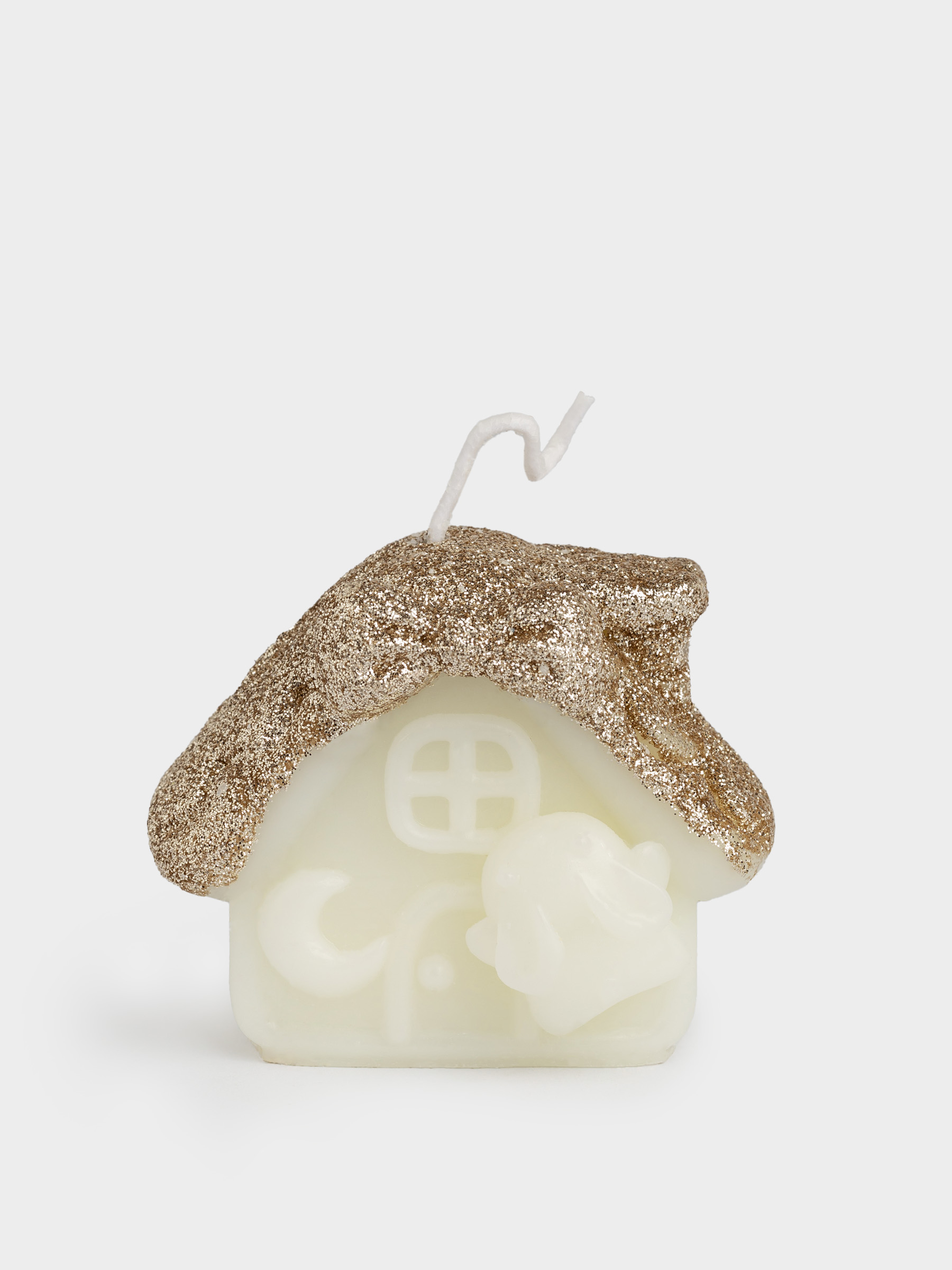 Свеча, 8x6 см, с блестками, молочно-золотистая, Домик, House shape, image-0