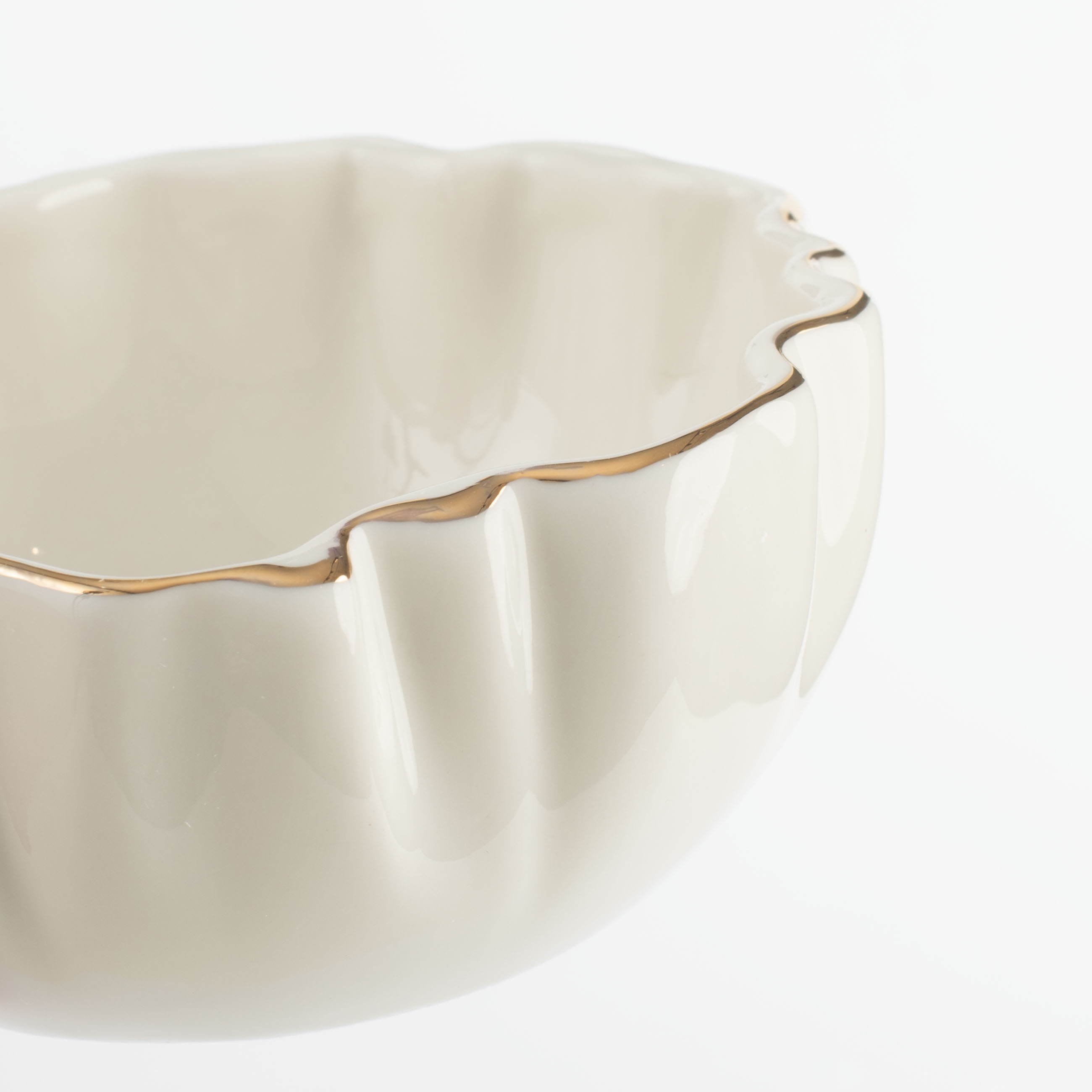 Пиала, 12х5 см, 230 мл, фарфор P, с золотистым кантом, Мятый эффект, Crumple gold, image-5