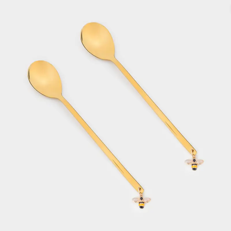 Ложка десертная, 14 см, 2 шт, сталь, золотистая, Пчела, Honey ,image-0