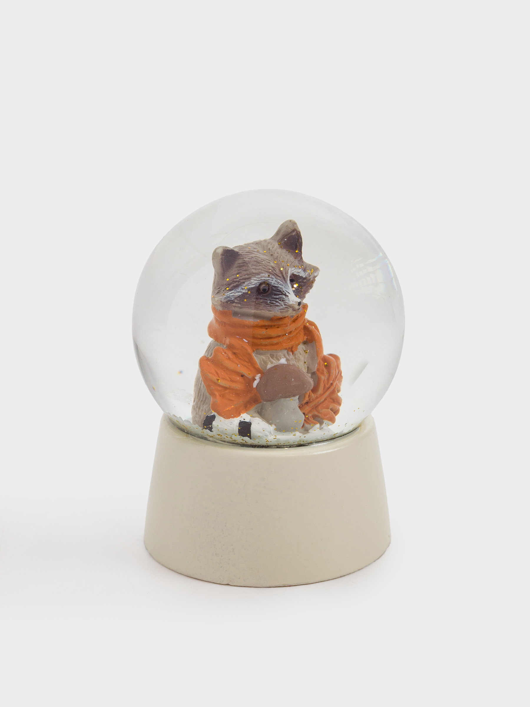Снежный шар, 6 см, стекло/полирезин, молочный, Енот с грибом, Forest animals, image-1