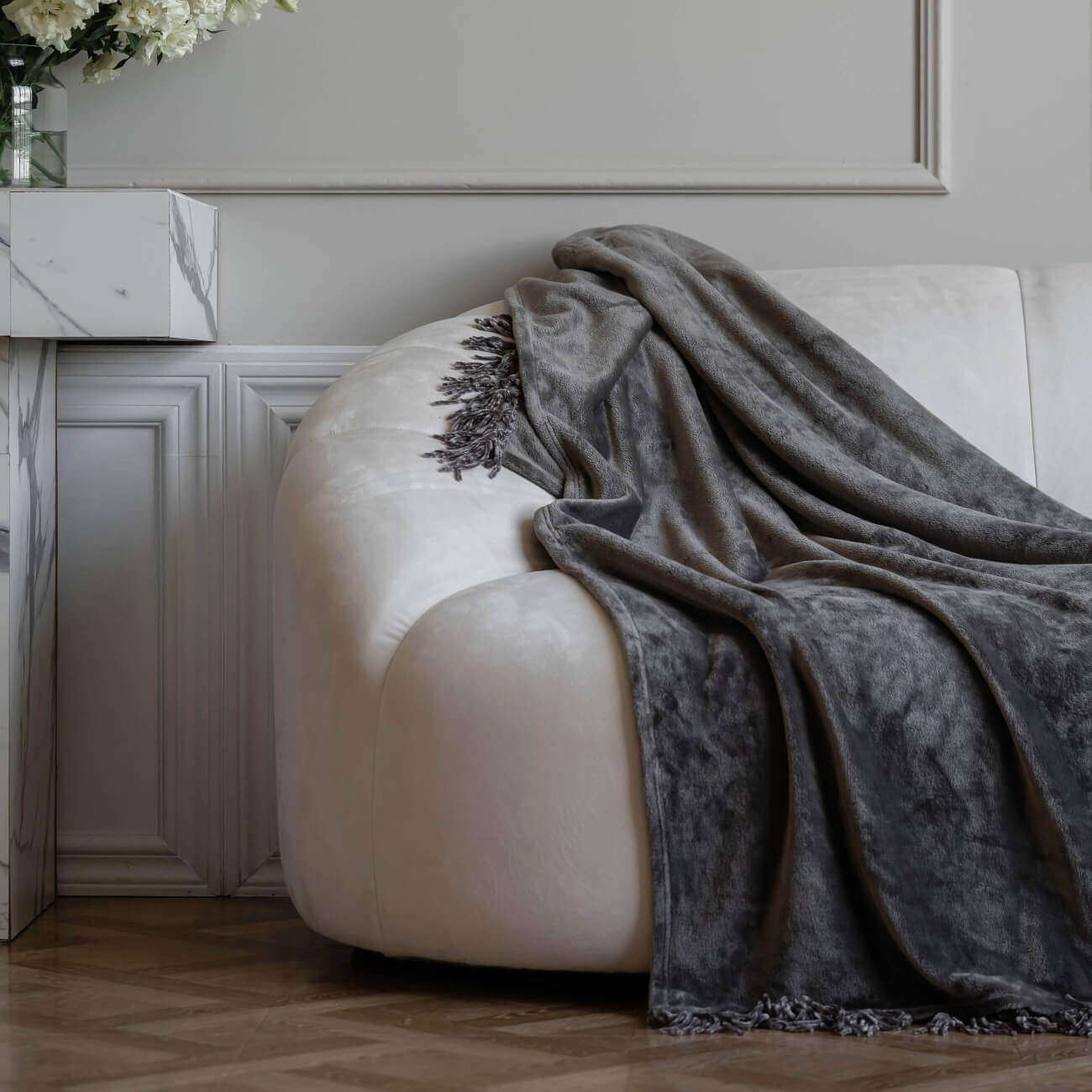 

Плед, 130х170 см, с бахромой, фланель, серо-коричневый, Flannel