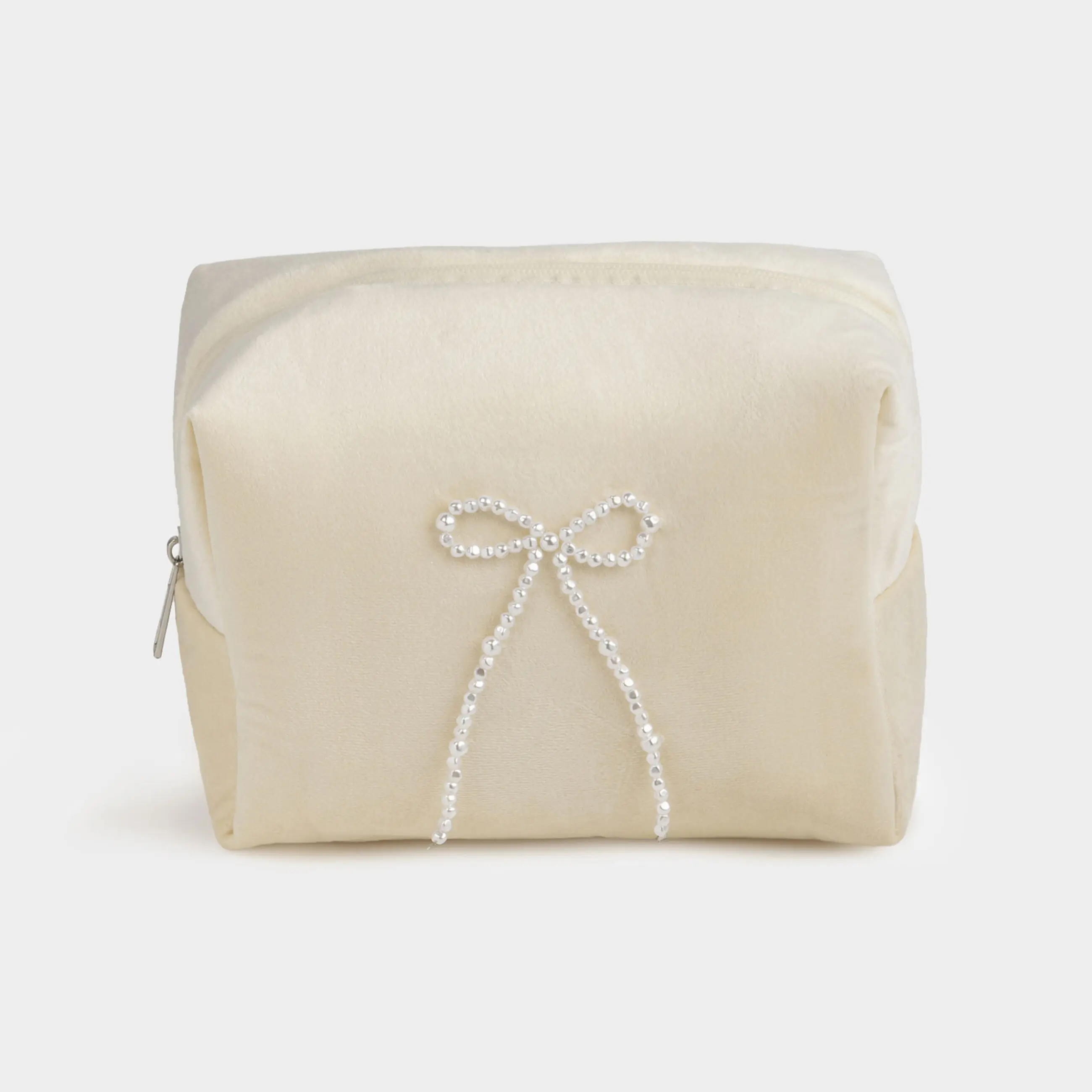 Косметичка, 20x15 см, полиэстер/пластик, молочная, Жемчужный бантик, Beauty bow