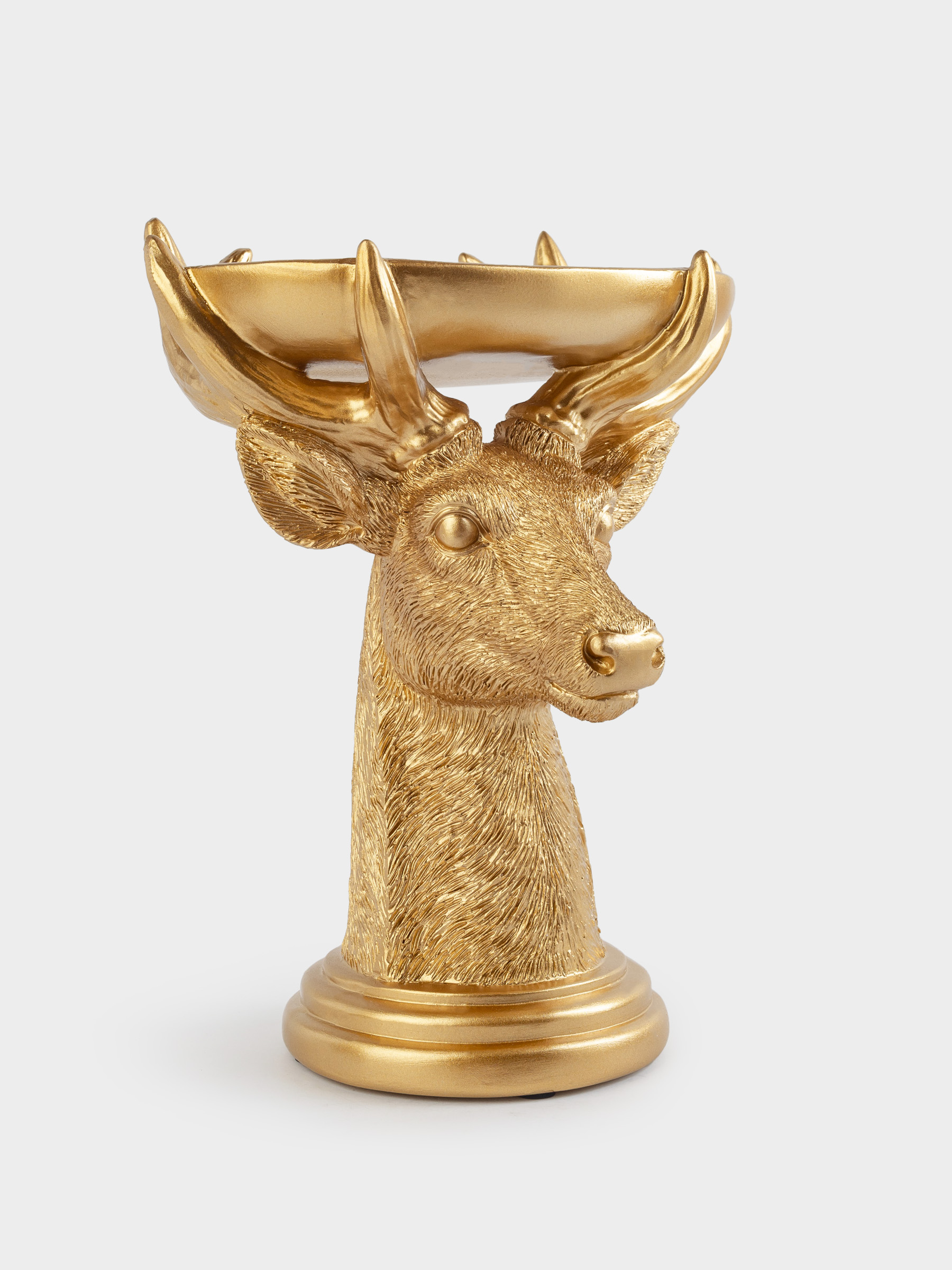 Блюдо декоративное, 22 см, полирезин/сталь, золотистое, Олень с подносом, Deer gold, image-2