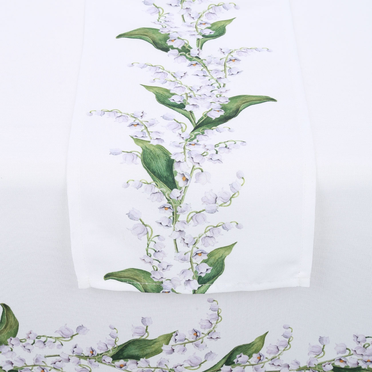 

Дорожка настольная, 20х160 см, полиэстер, белая, Ландыши, May-lily