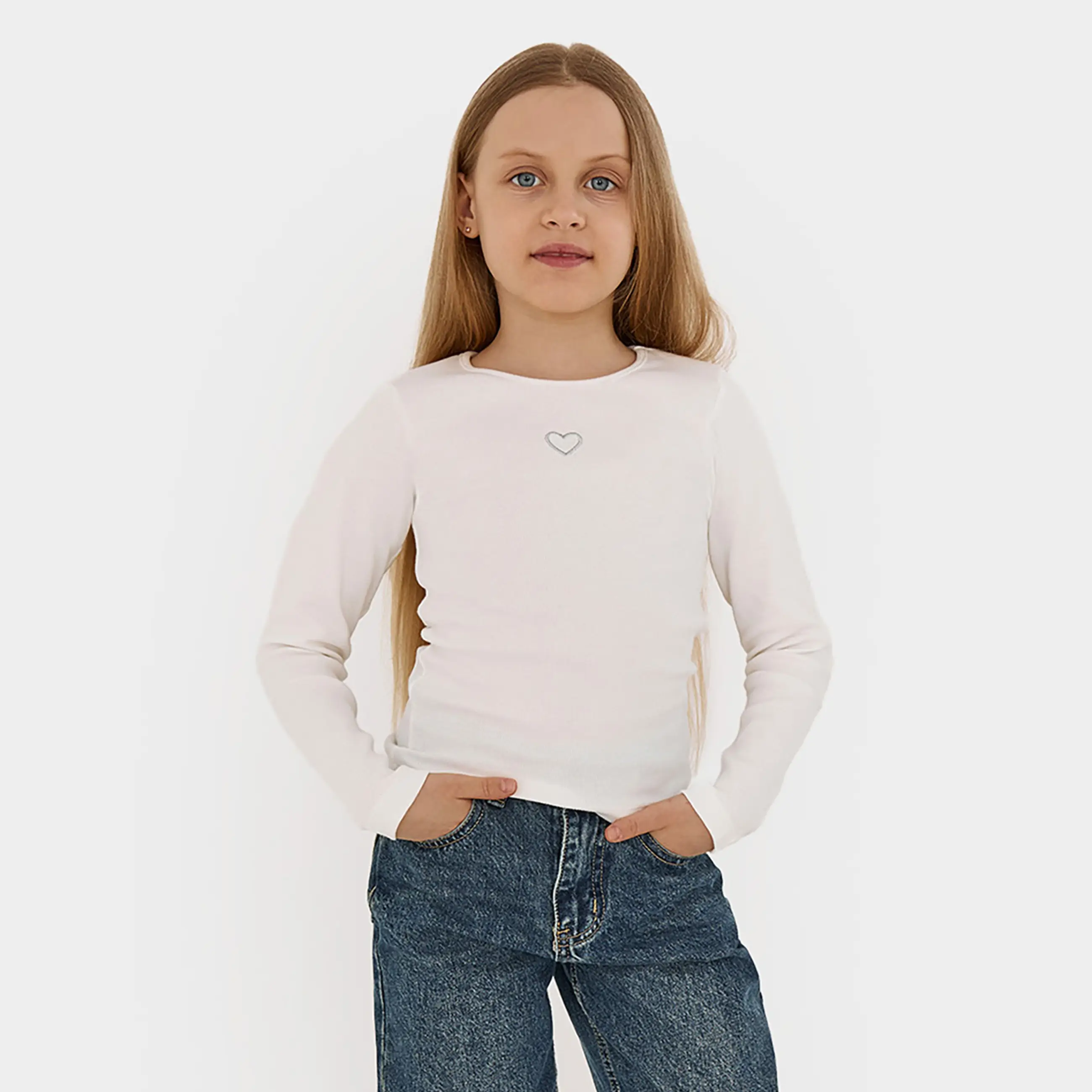 Лонгслив детский, для девочек, молочный, Loli