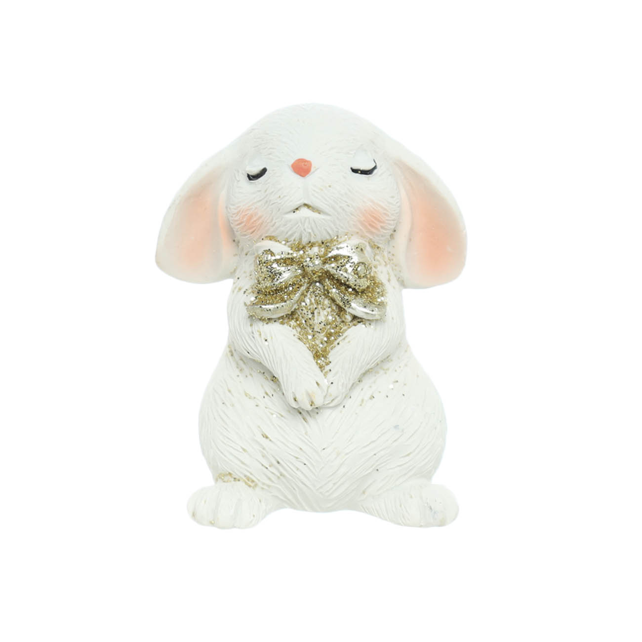 

Магнит, 5 см, полирезин, Белый кролик с золотистым бантом, Rabbit