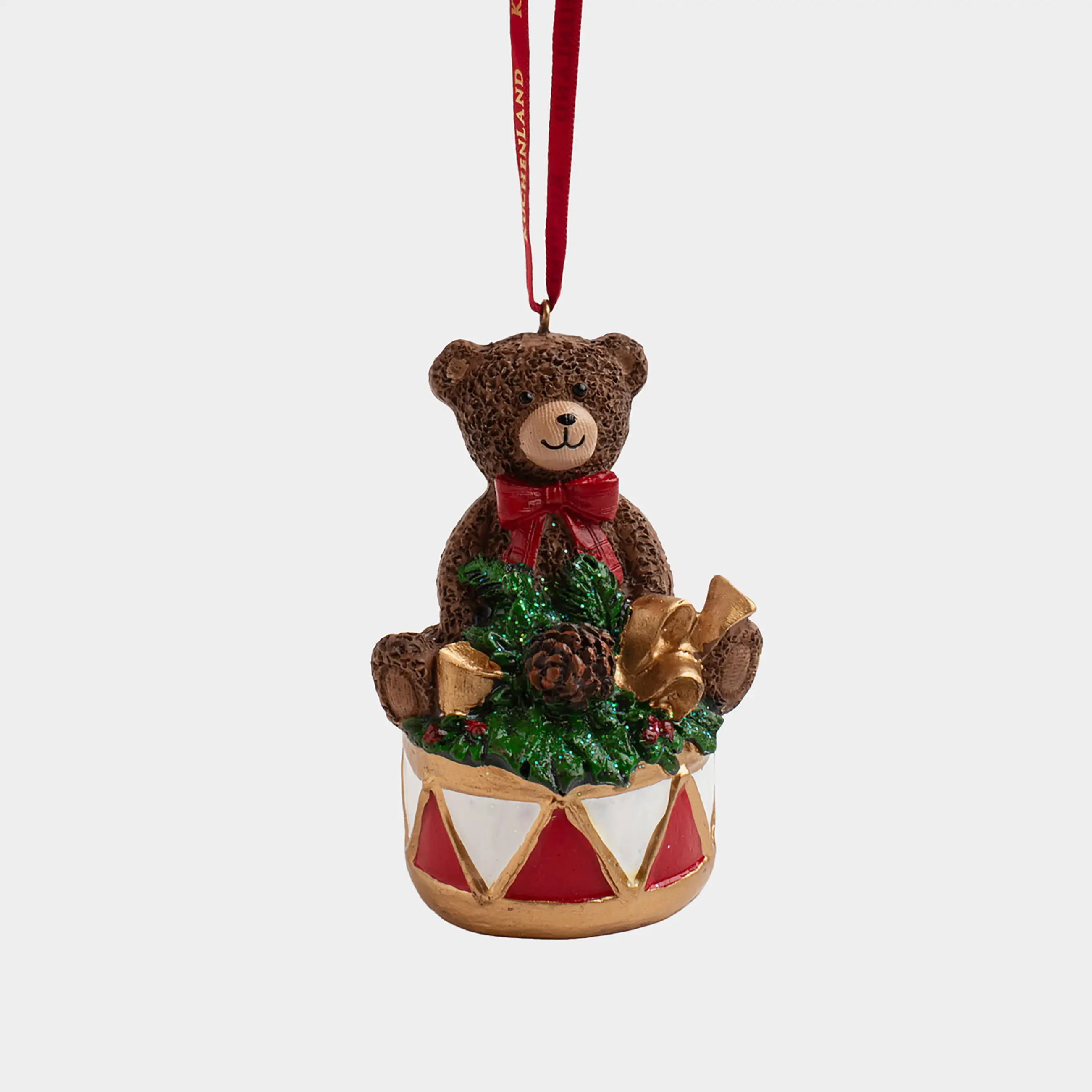 Игрушка елочная, 9 см, полирезин, коричневая, Медведь с барабаном, Figure christmas
