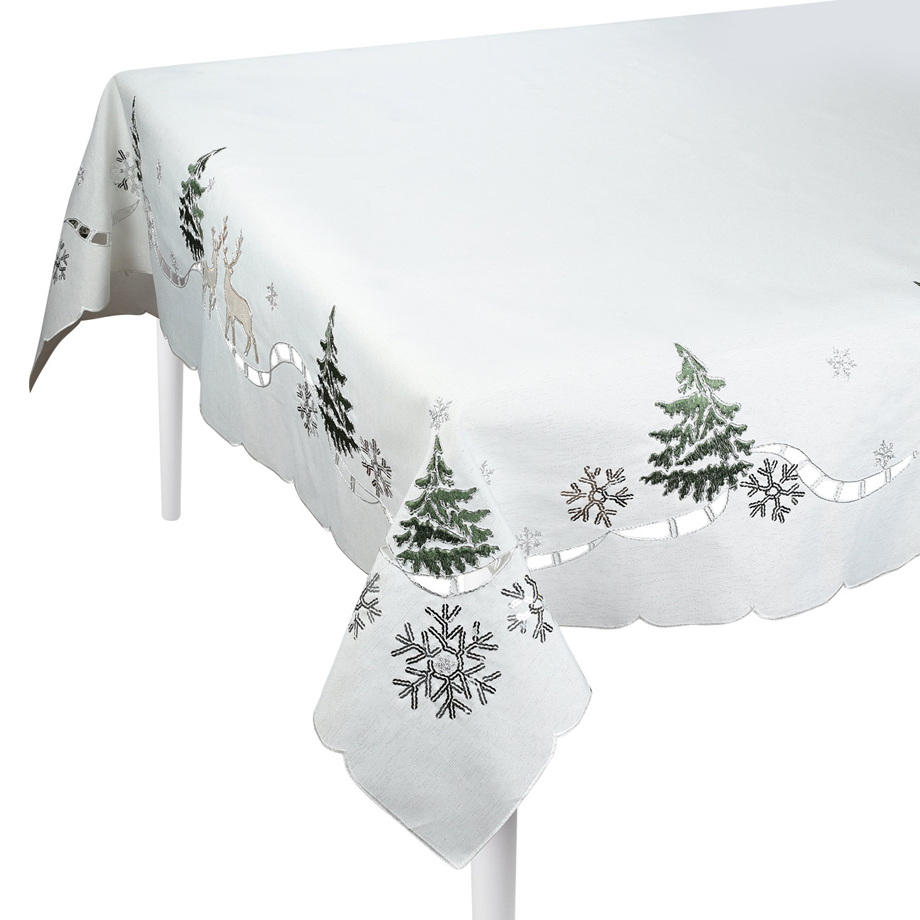 

Скатерть, 170х250 см, полиэстер, белая, Олени и елки, Winter deer