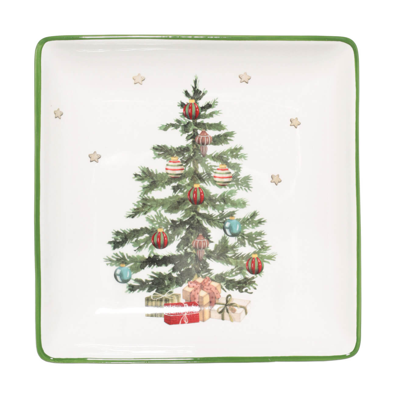 

Блюдо, 22х22 см, керамика, квадратное, Елка с подарками, Christmas green