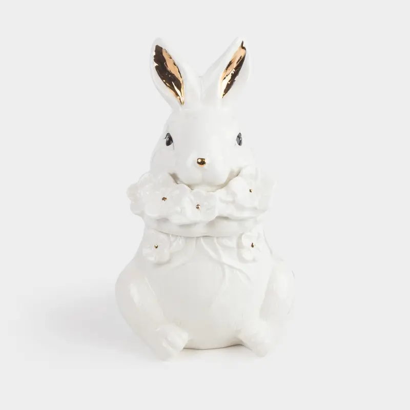 Емкость для хранения, 13х21 см, 500 мл, керамика, бело-золотистая, Easter gold ,image-0