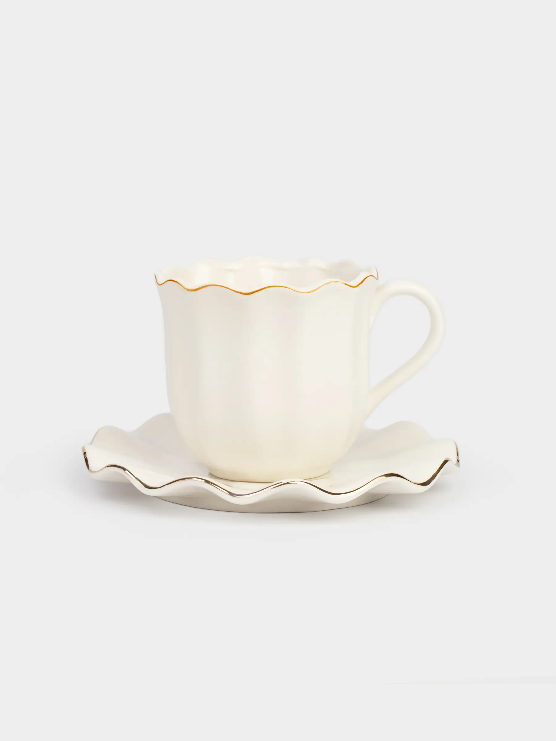 Пара чайная, 1 перс, 2 пр, 350 мл, фарфор P, с золотистым кантом, Волнистый край, Crumple gold, image-0