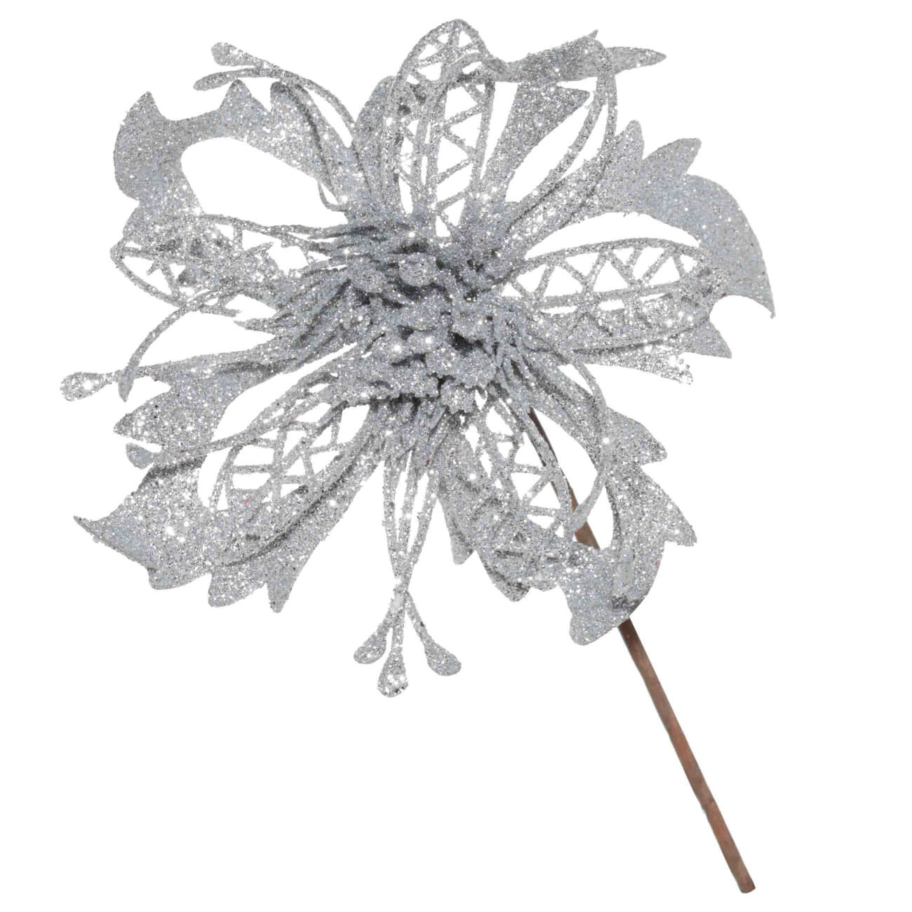 

Украшение декоративное, 13 см, пластик, серебристое, Пуансеттия, Flower decor