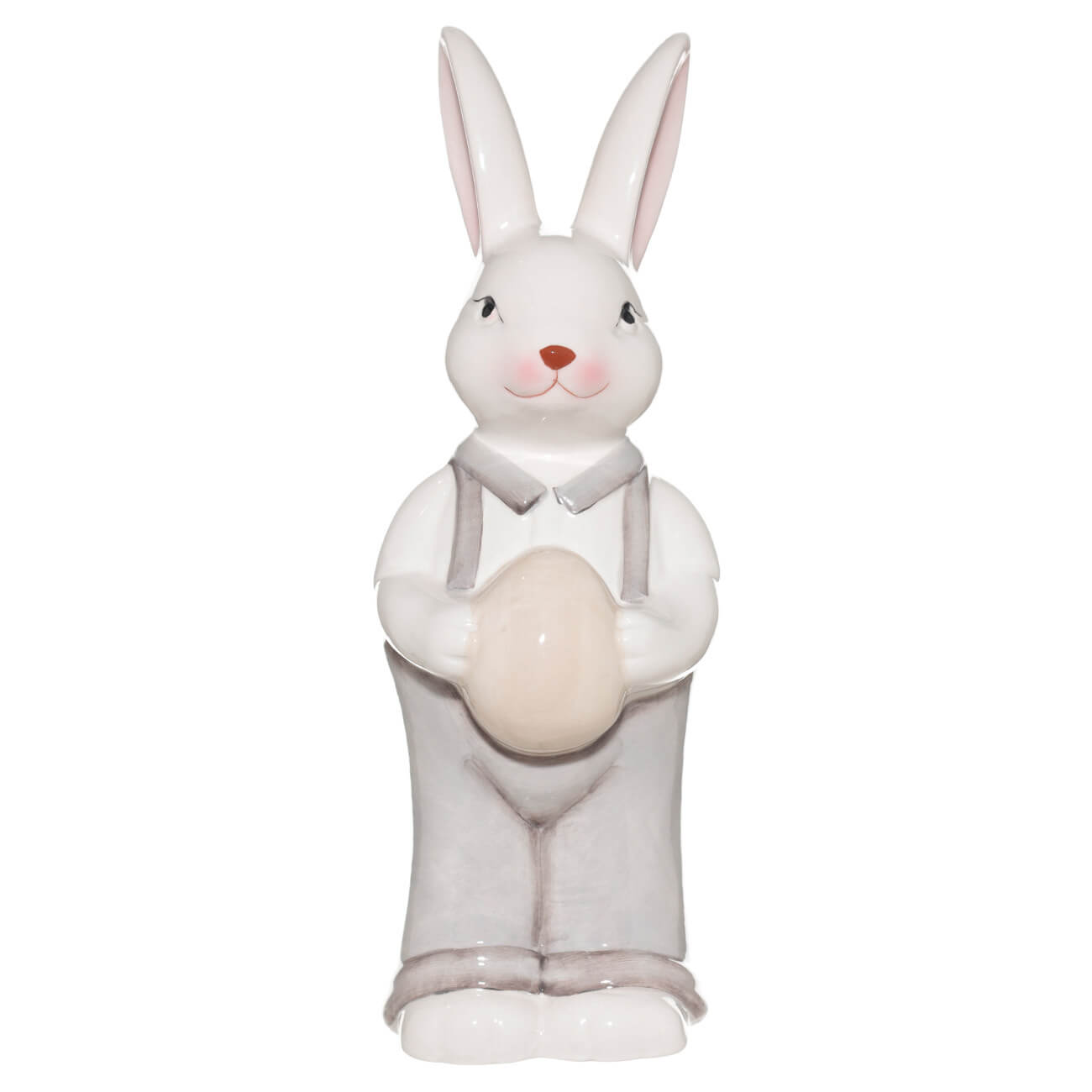 

Статуэтка, 21 см, керамика, бежевая, Кролик в костюме с яйцом, Natural Easter