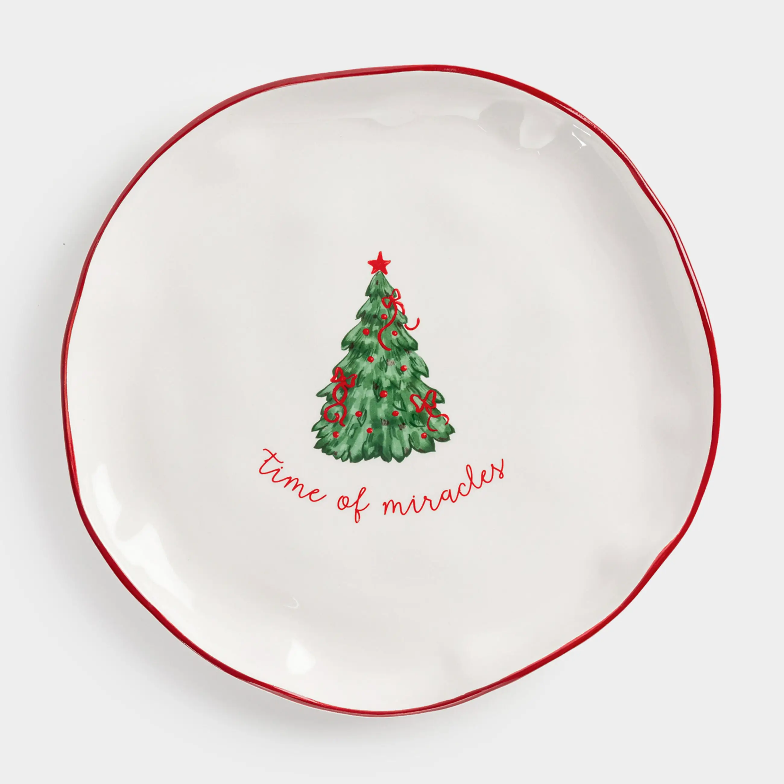 Тарелка обеденная, 26 см, керамика, Елка с бантами, Christmas tree