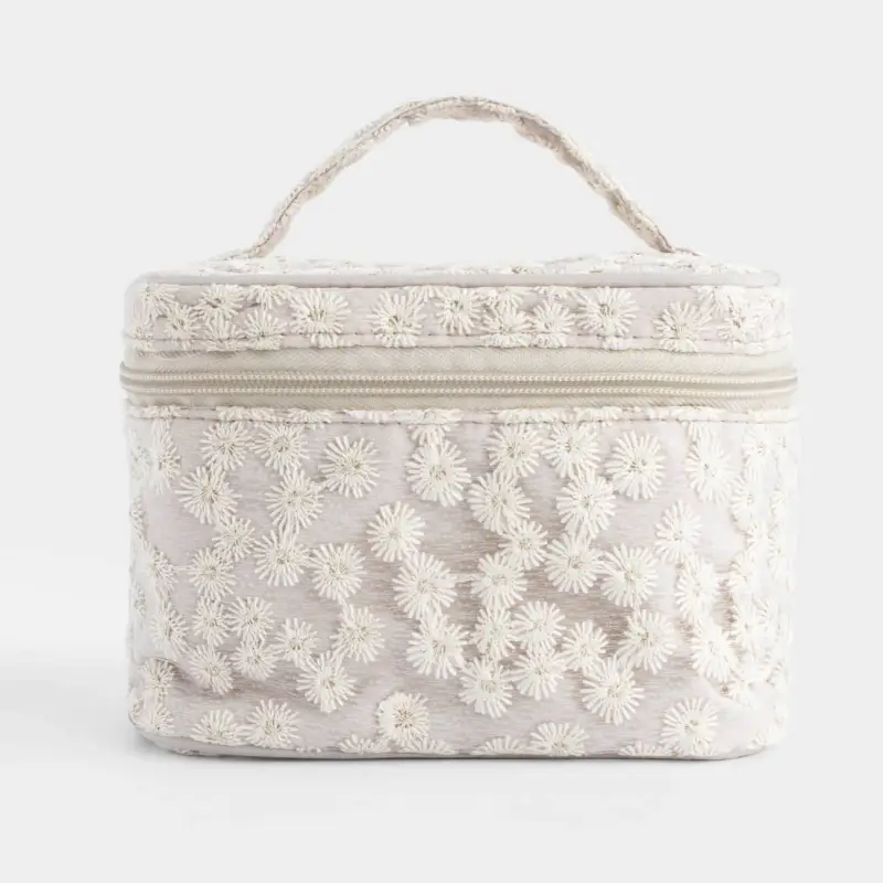 Косметичка, 19x14 см, с ручкой, полиэстер, Ромашки, Flower embroidery