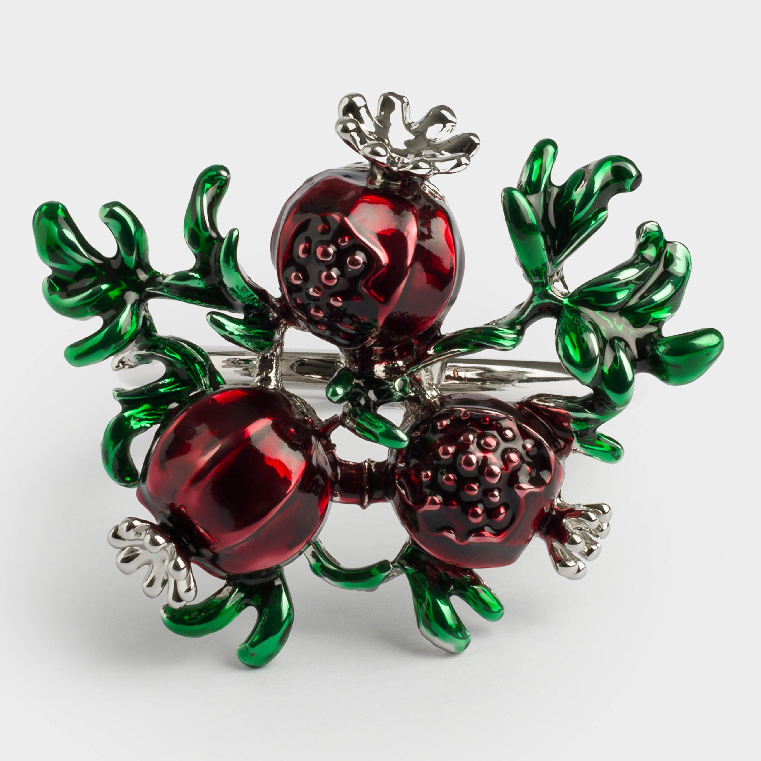 Кольцо для салфеток, 5 см, металл, серебристое, Гранаты с листьями, Pomegranate