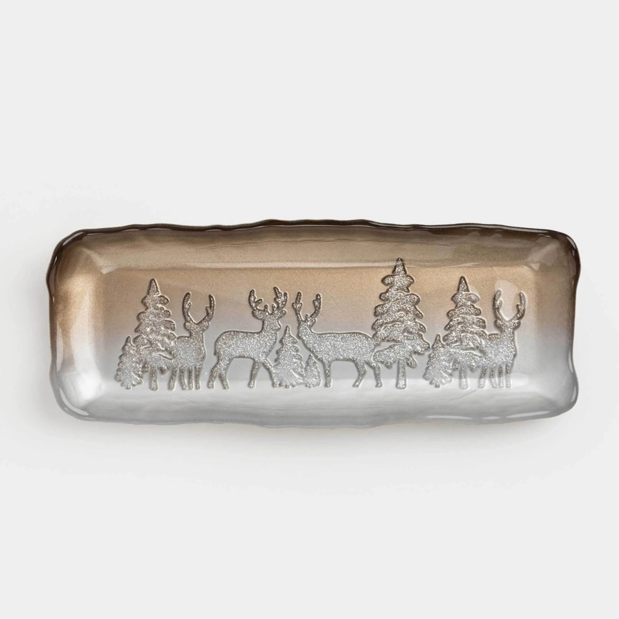 Блюдо, 29х11х3 см, стекло, молочно-бронзовое, Олени в лесу, Brumal
