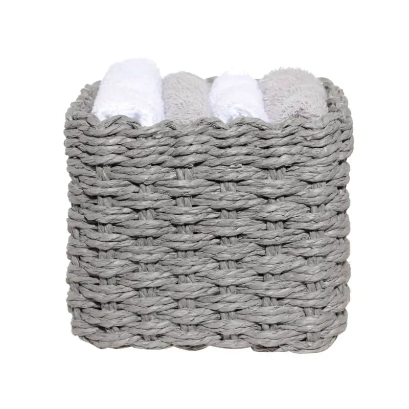 Полотенце, 30х30 см, 4 шт, в корзине, хлопок/целлюлоза, серое/белое, Basket towel
