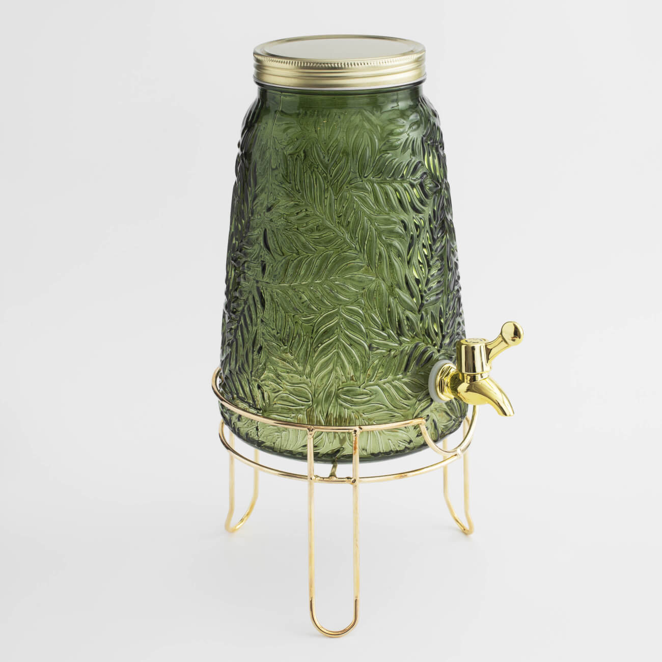Диспенсер для напитков, 3,5 л, на подставке, стекло Р/металл, темно-зеленый, Листья, Tropical leaves