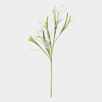 Ветка декоративная, 73 см, пластик/пенопласт, Белые цветы, Meadow decor ,image-0