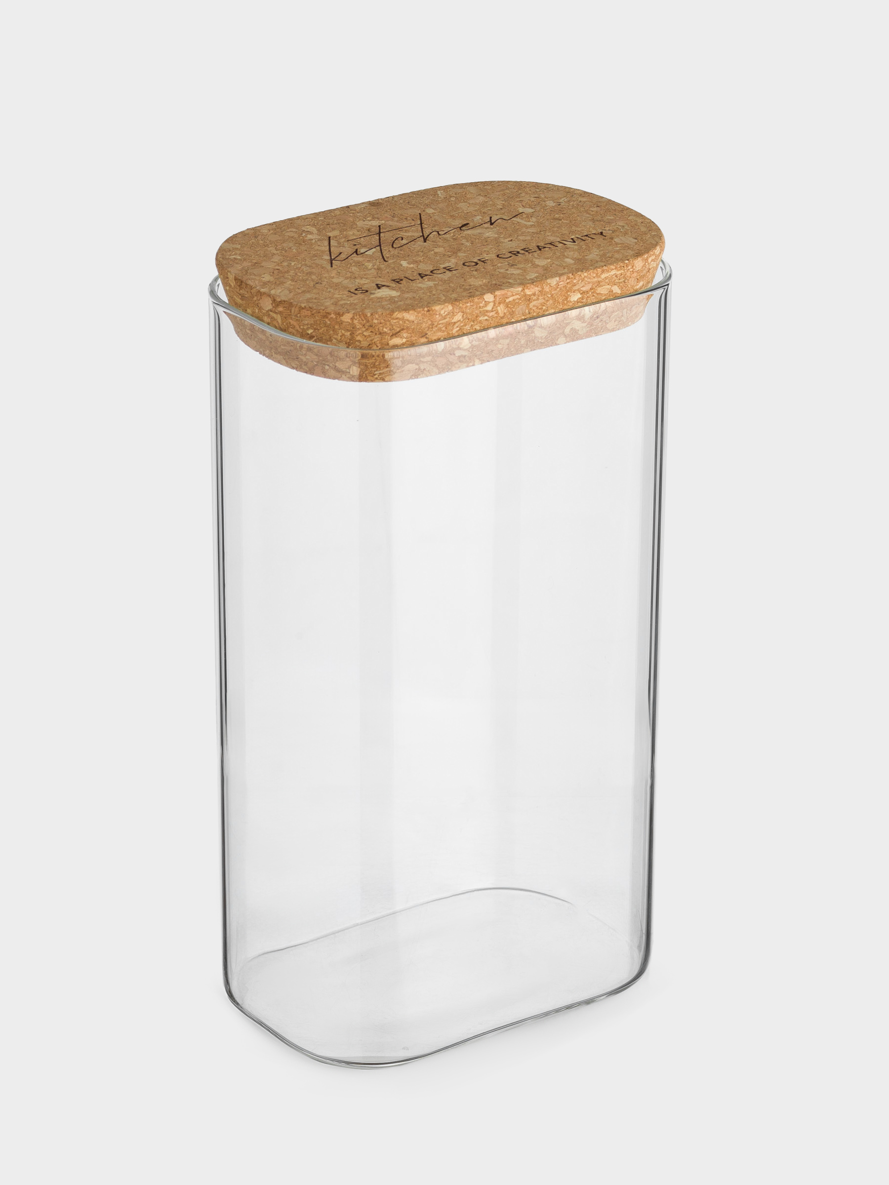 Банка для сыпучих продуктов, 1,5 л, стекло/пробка, прямоугольная, Clear cork, image-1