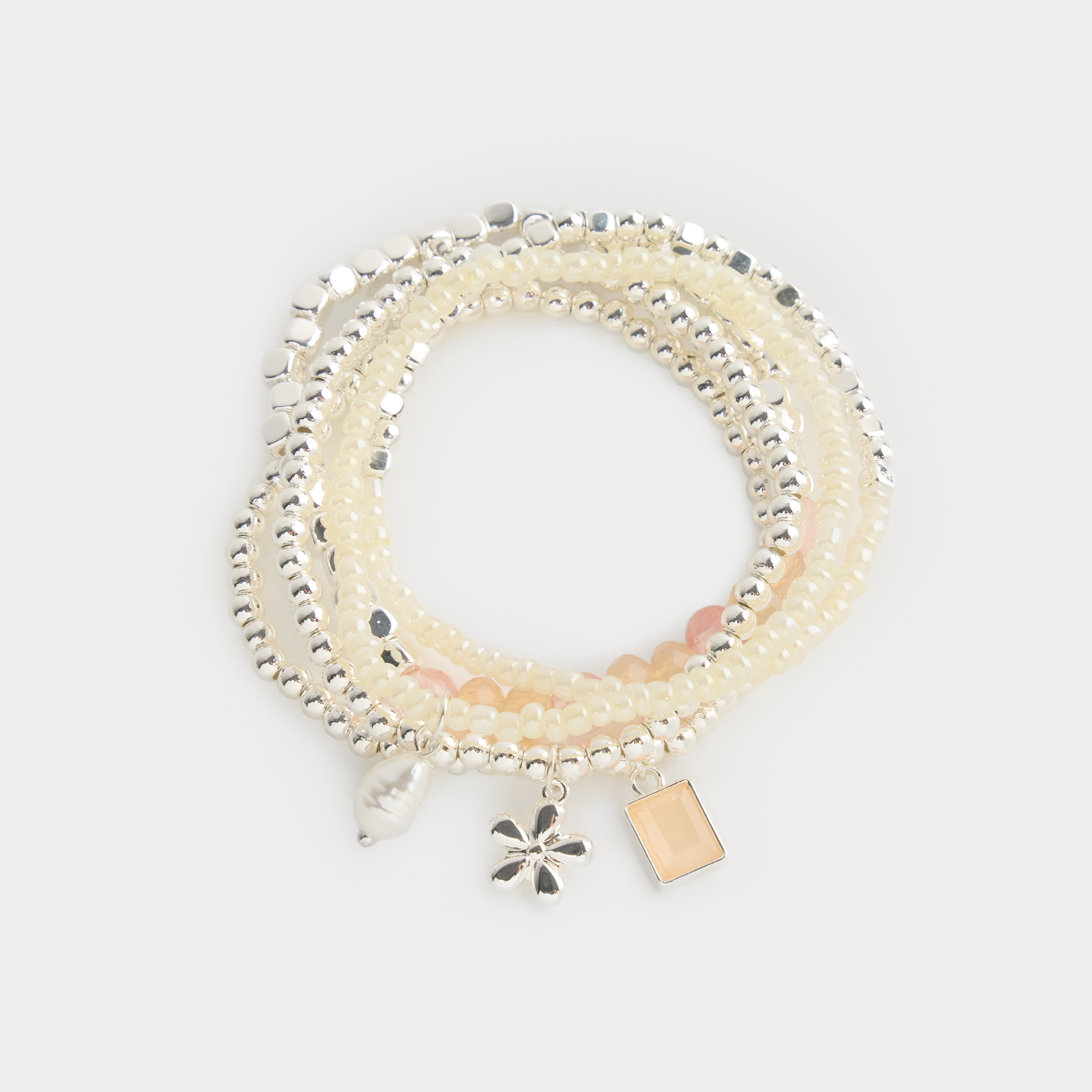 Набор браслетов, металл/пластик/стекло, Pearl color