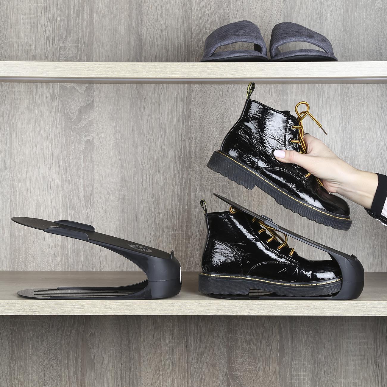 Органайзер-подставка для мужской обуви, 29 см, пластик, черный, Compact изображение № 3