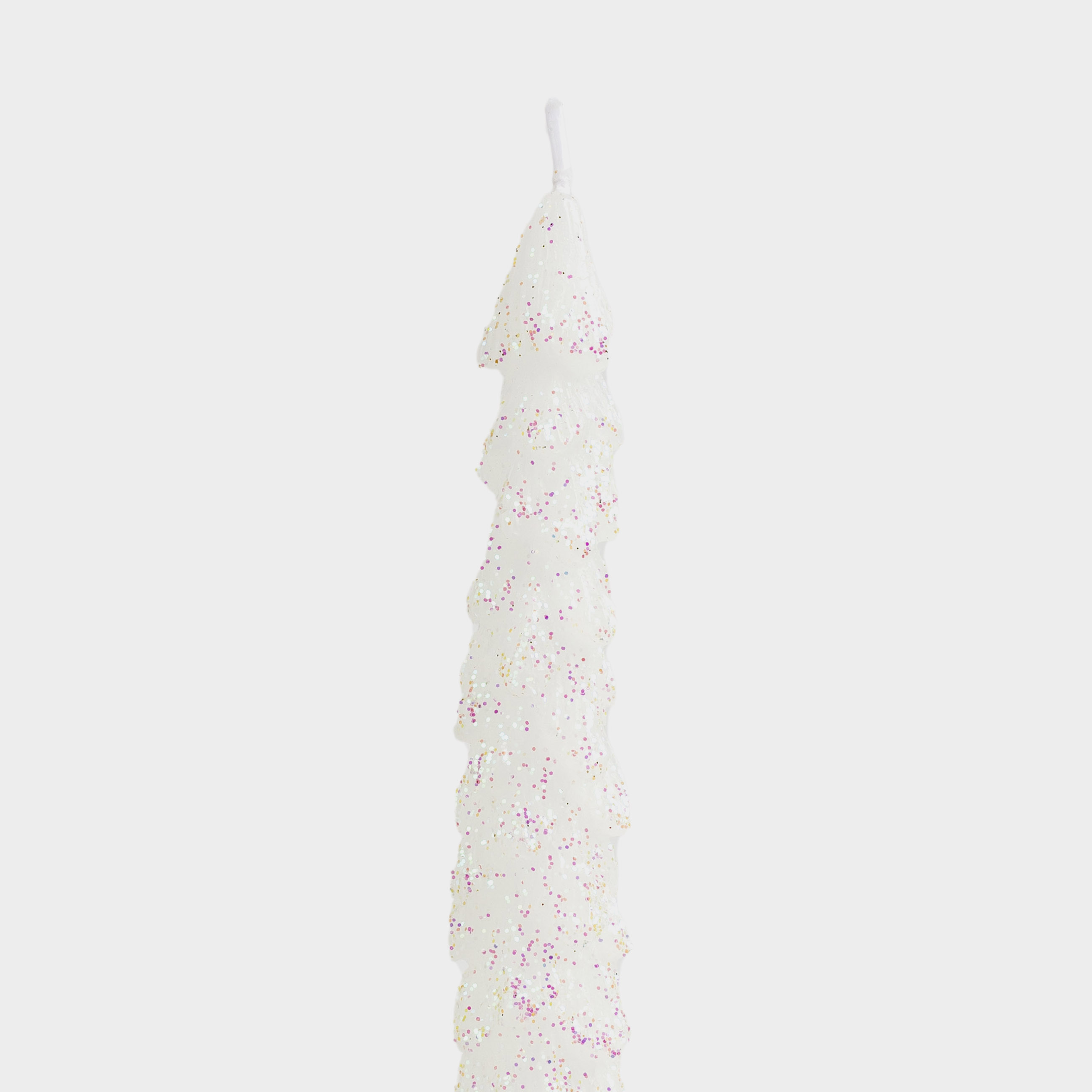 Свеча, 25 см, 2 шт, тонкая, с блестками, бело-серебристая, Елка, Fir candle, image-2