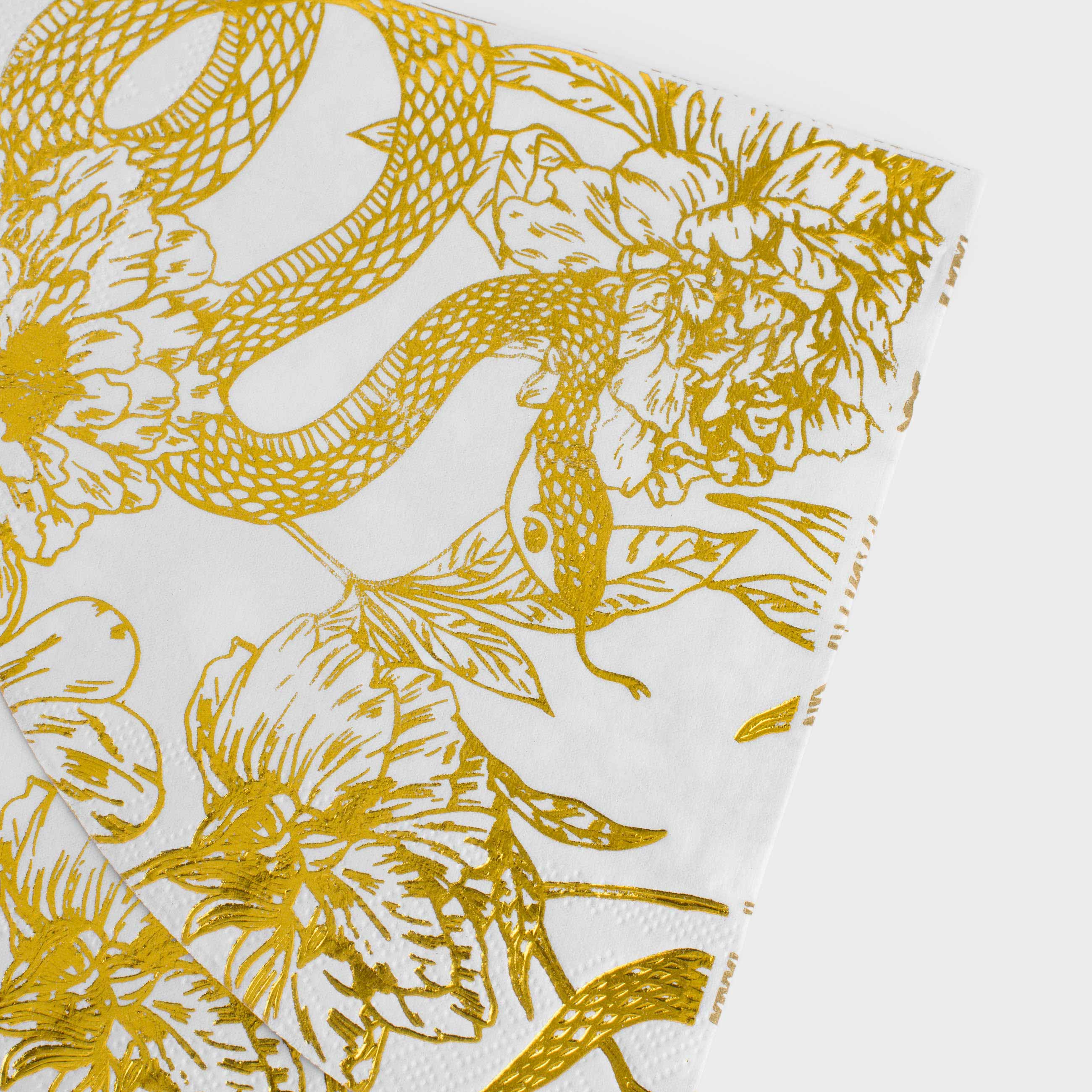 Салфетки бумажные, 33х33 см, 20 шт, круглые, белые, Змея в цветах, Mamba in flowers, image-5