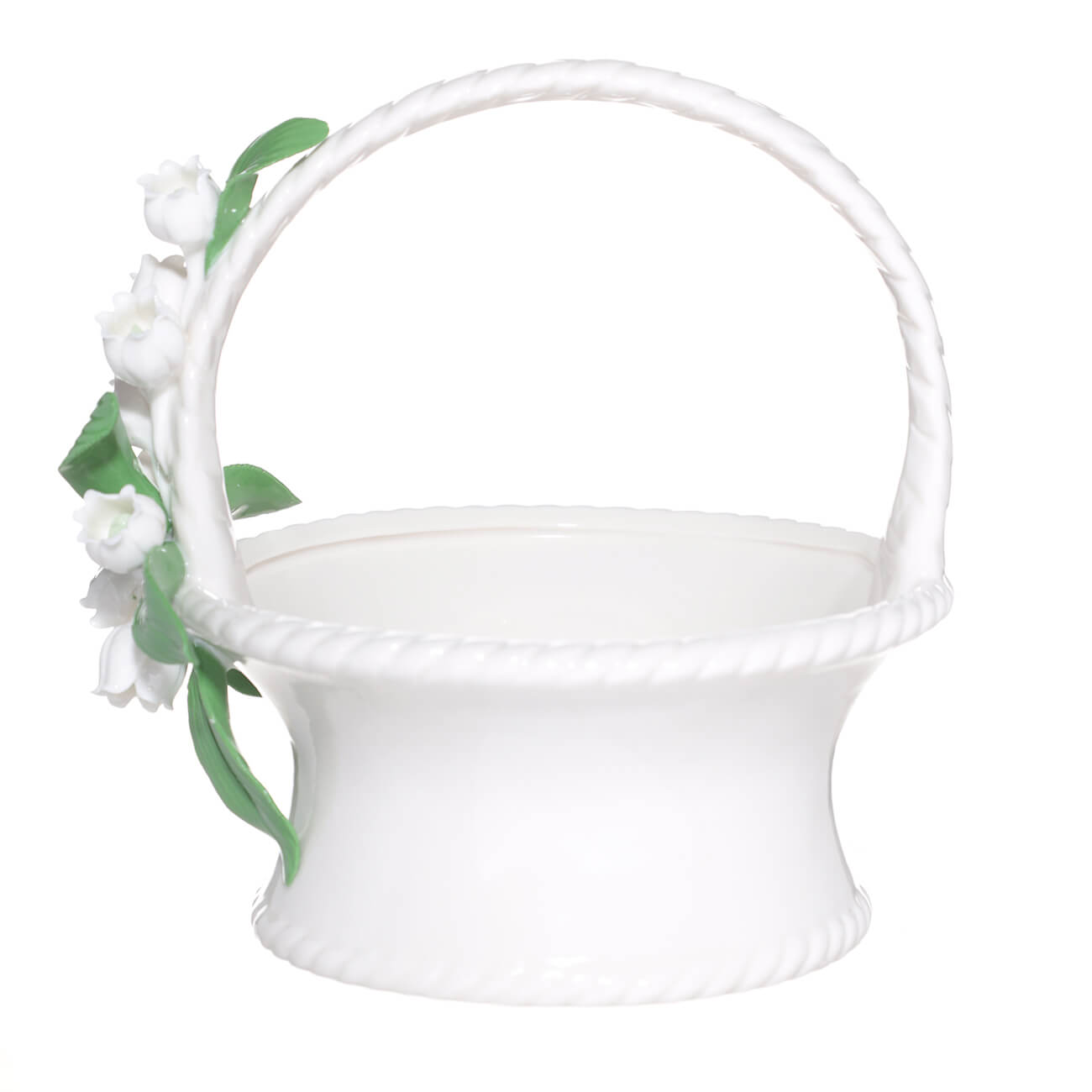

Конфетница, 17х13 см, с ручкой, керамика, белая, Ландыши, May-lily