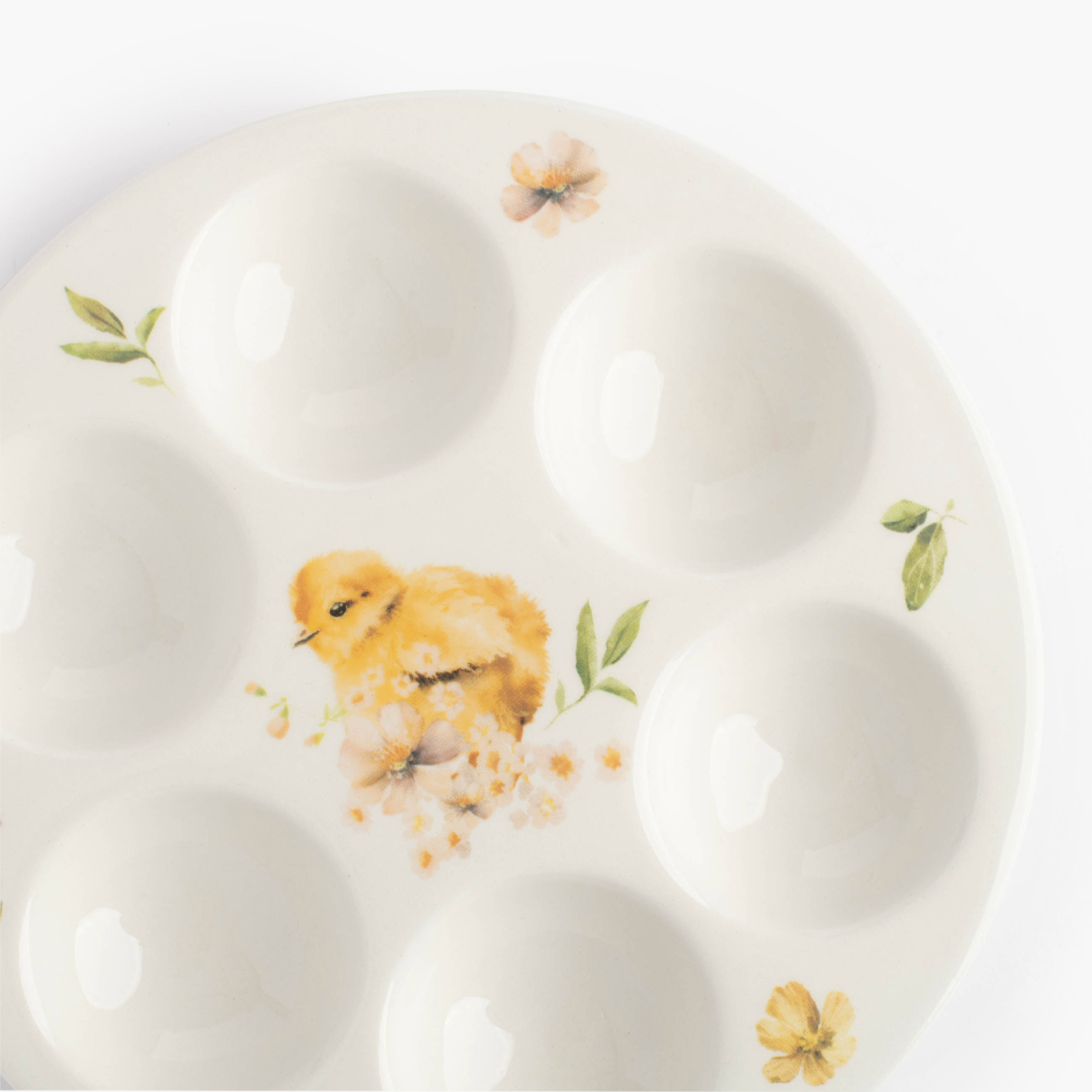 Блюдо пасхальное, 18 см, 6 отд, керамика, белое, Цыпленок в цветах, Easter изображение № 3