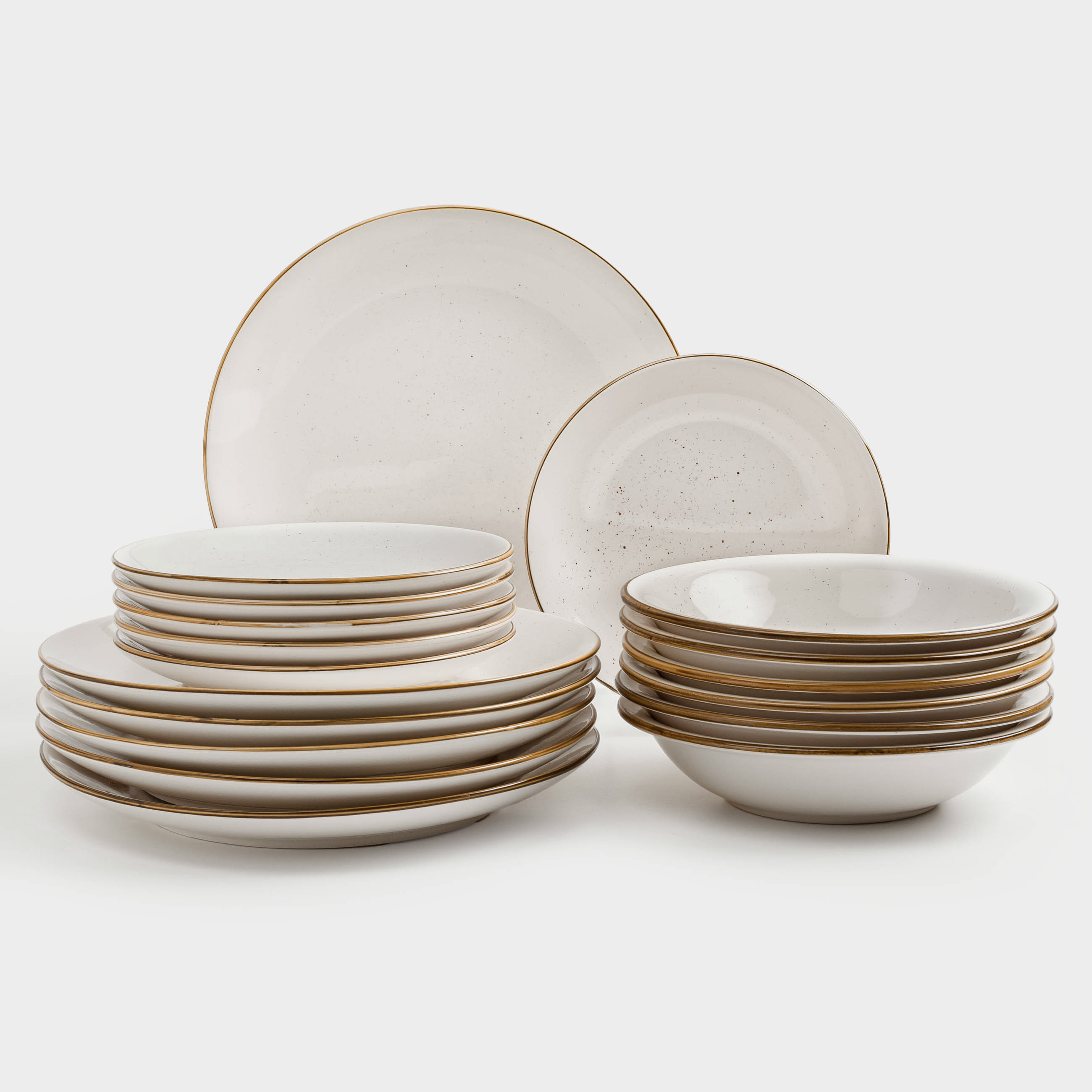 Сервиз обеденный 6 перс 18 пр керамика молочный в крапинку Roxas 6990₽