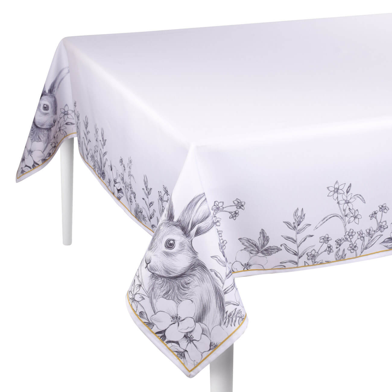 

Скатерть, 170х250 см, с покрытием Teflon, полиэстер, белая, Кролик, Easter gold