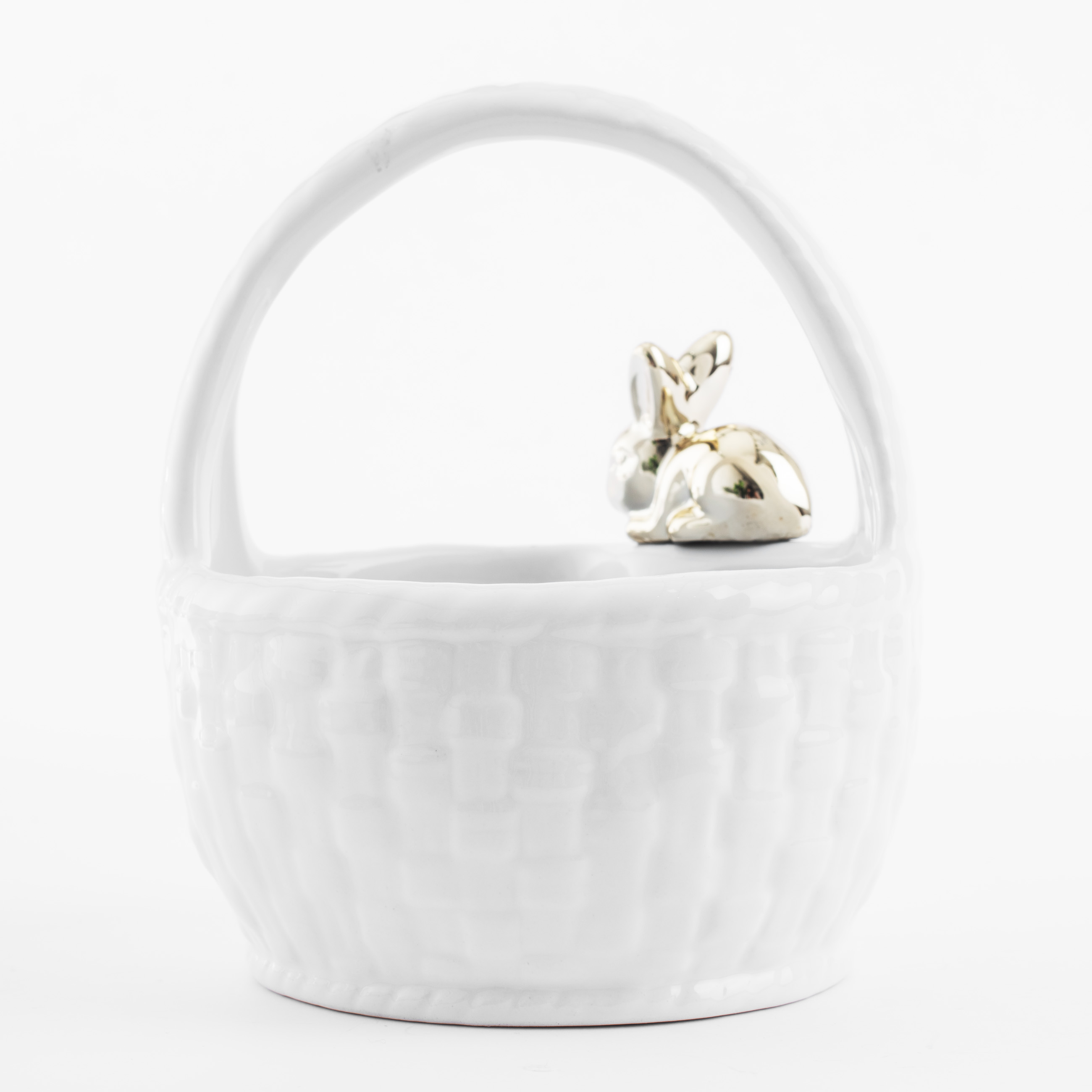 Конфетница, 12х14 см, с ручкой, керамика, белая, Кролик на корзине, Easter gold изображение № 3