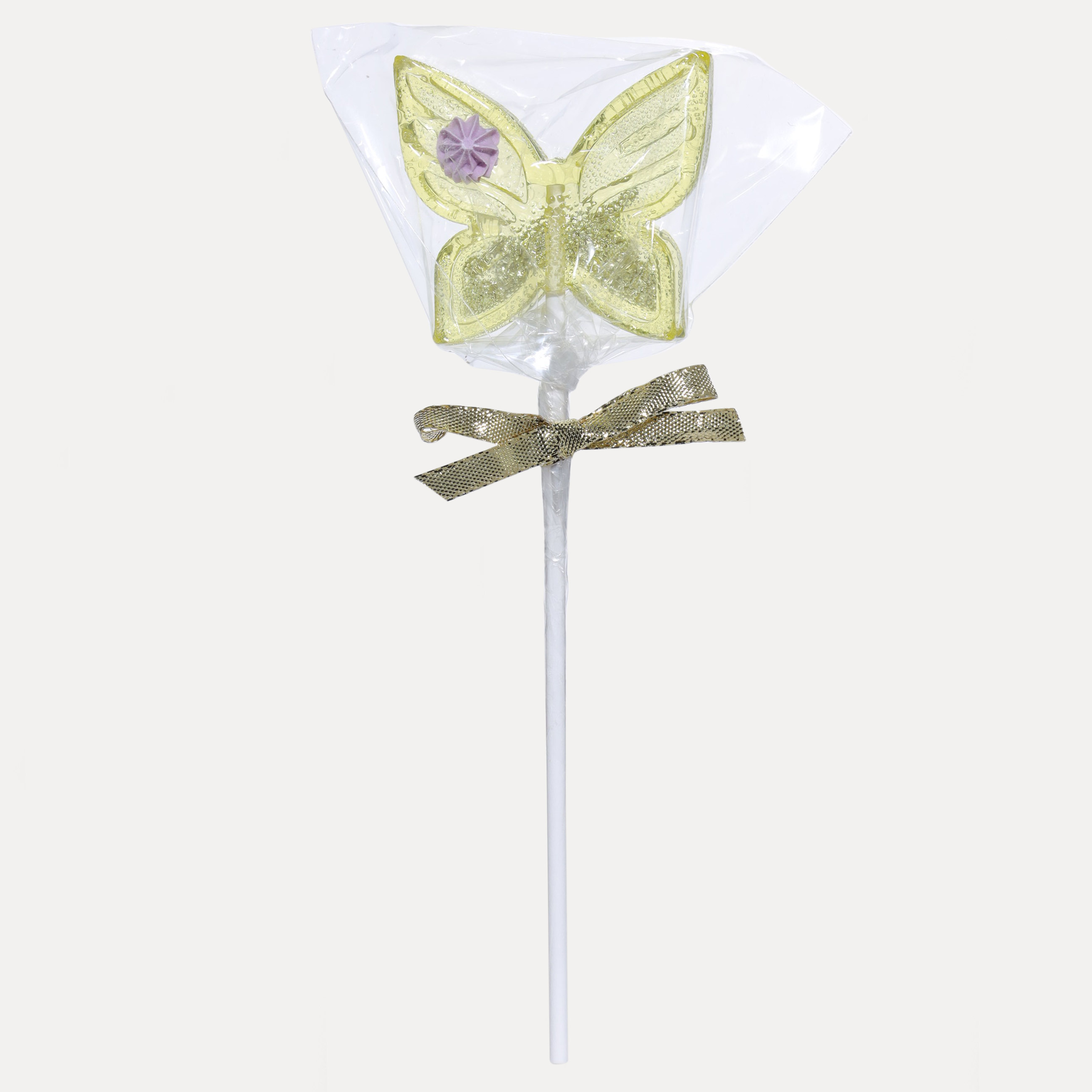 Леденец, 30 гр, погремушка, на палочке, изомальт, желтый, Бабочка, Butterfly изображение № 3