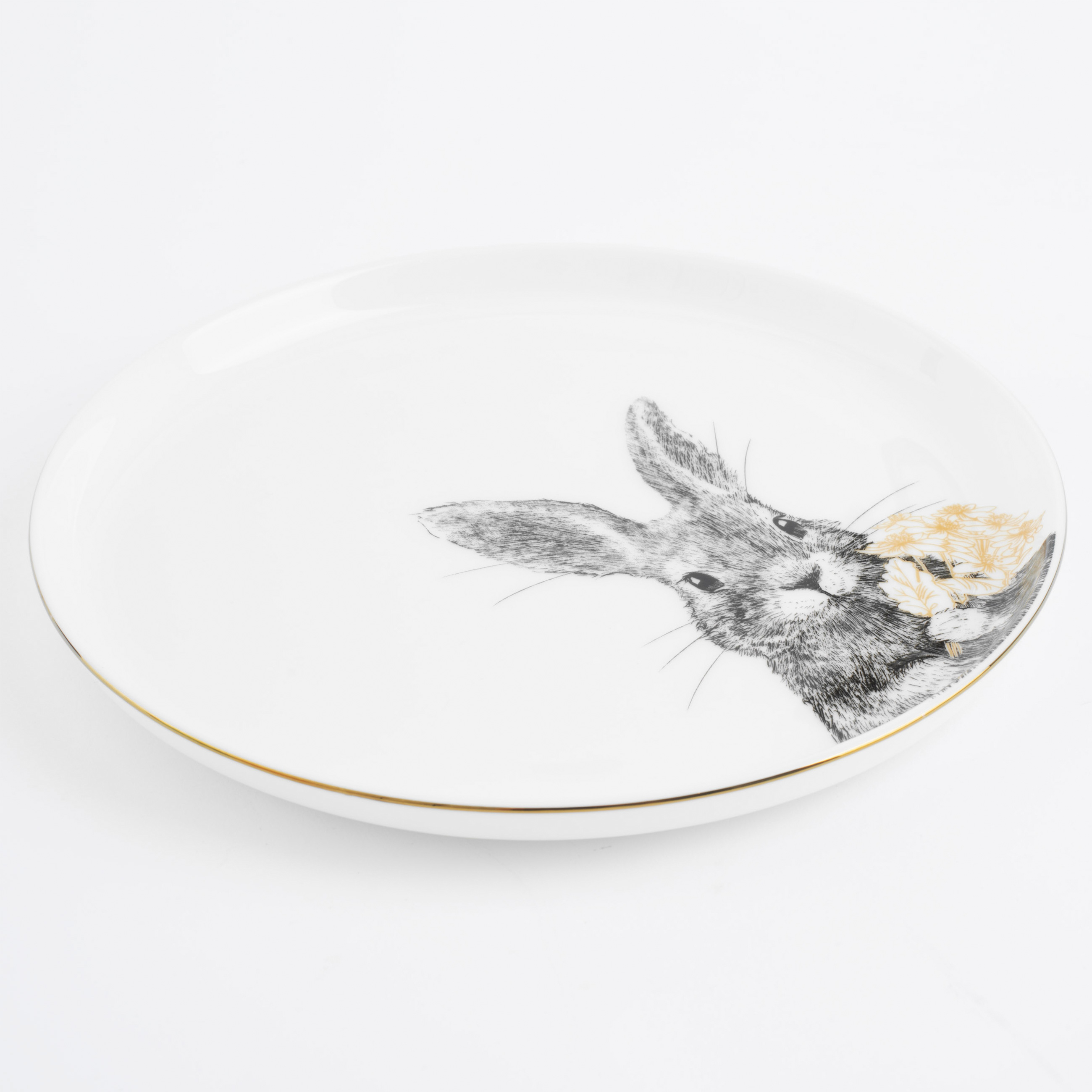 Тарелка десертная, 20 см, фарфор F, белая, с золотистым кантом, Кролик с цветами, Rabbit gold изображение № 2