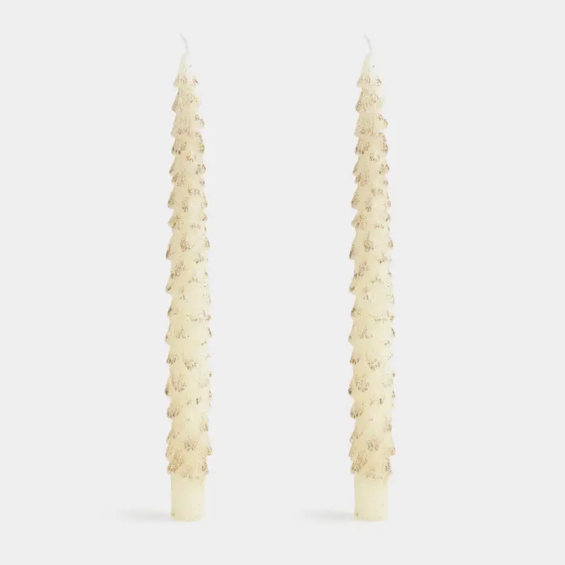 Свеча, 25 см, 2 шт, тонкая, с блестками, молочная, Ель, Fir candle