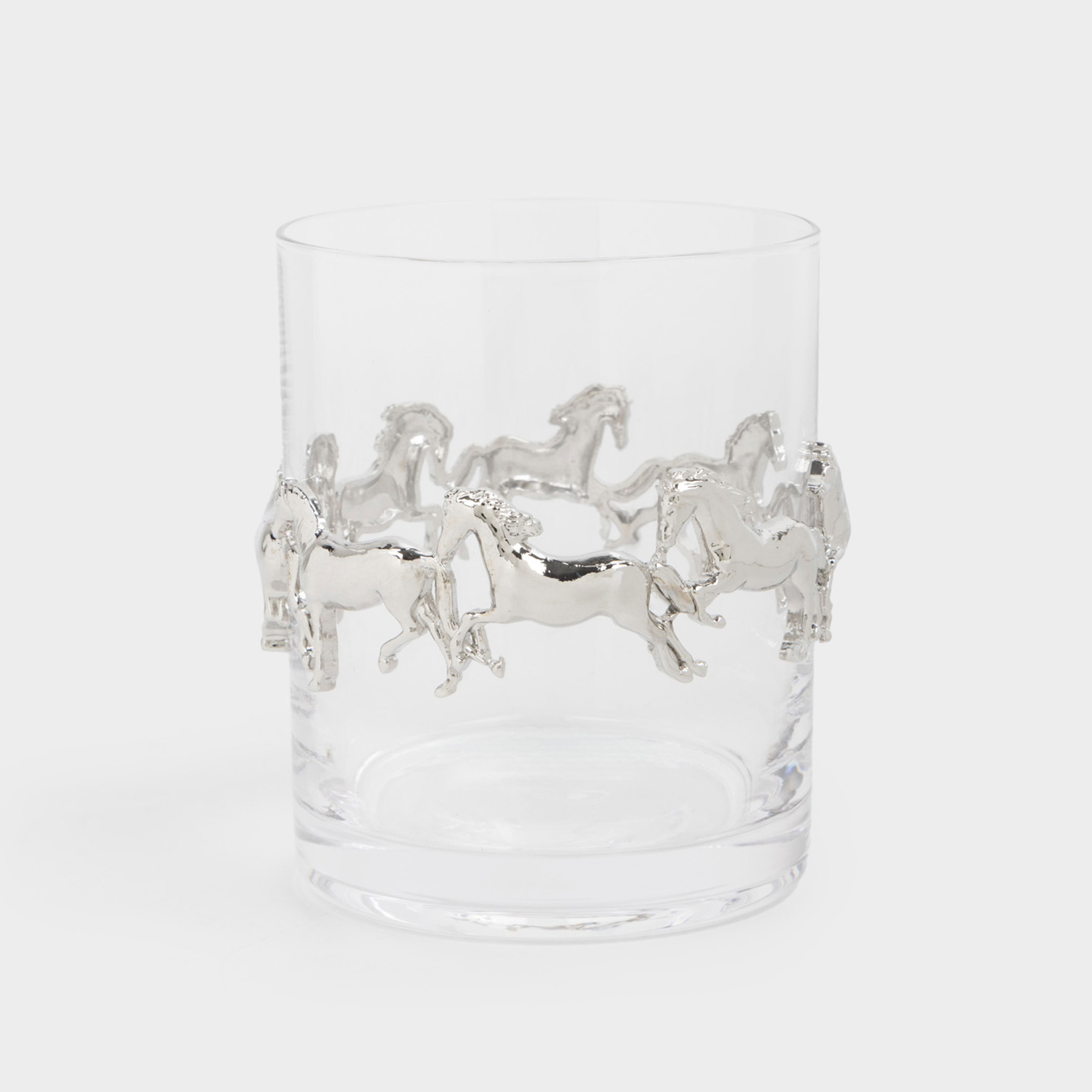 Стакан для виски, 10 см, 250 мл, стекло/металл, Серебристые лошади, Elegant horse, image-0