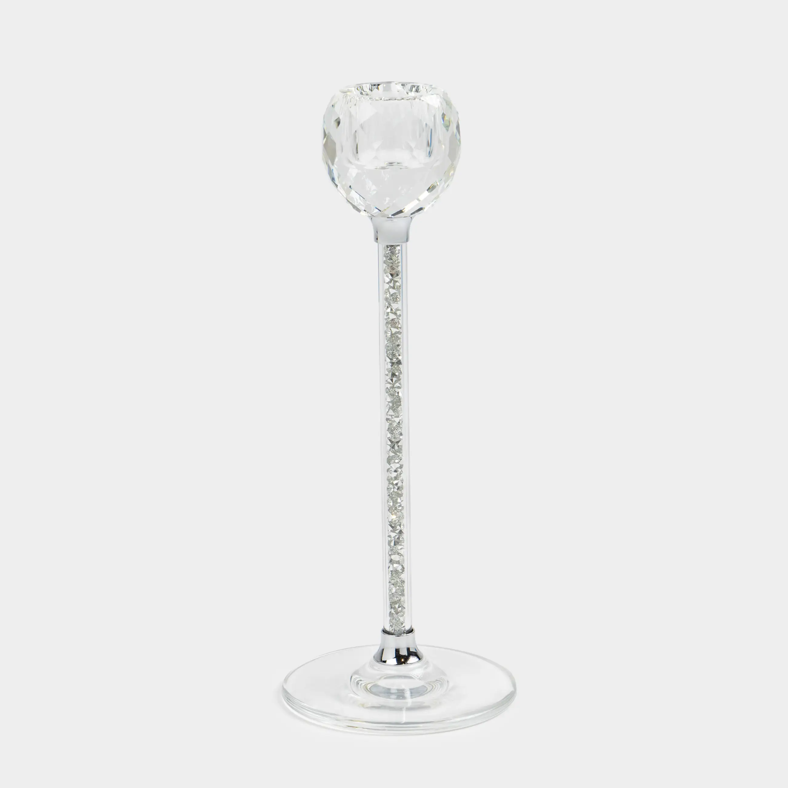 Подсвечник, 21 см, для тонкой свечи, на ножке, стекло/стразы, Diamond