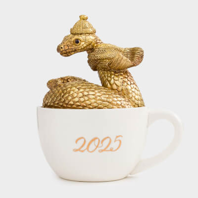 Статуэтка, 14 см, полирезин/керамика, золотисто-белая, Змея в кружке, Snake gold ,image-0
