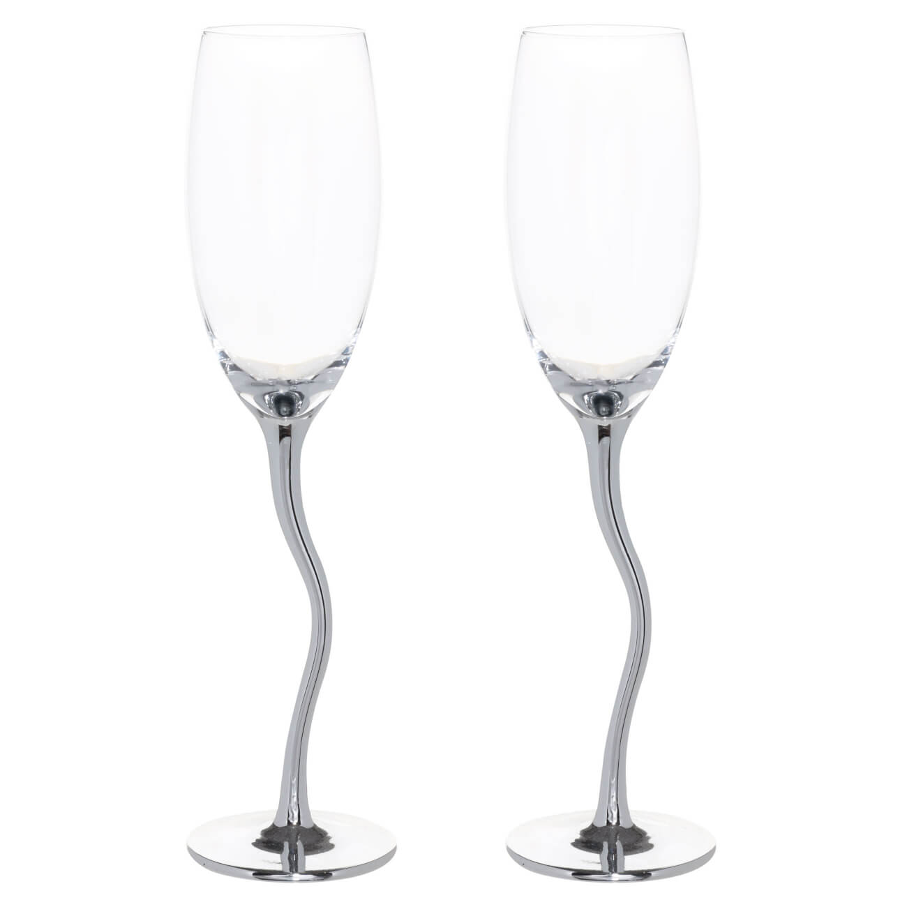 Бокал для шампанского, 210 мл, 2 шт, стекло, волнистая ножка, серебристый, Benty-color