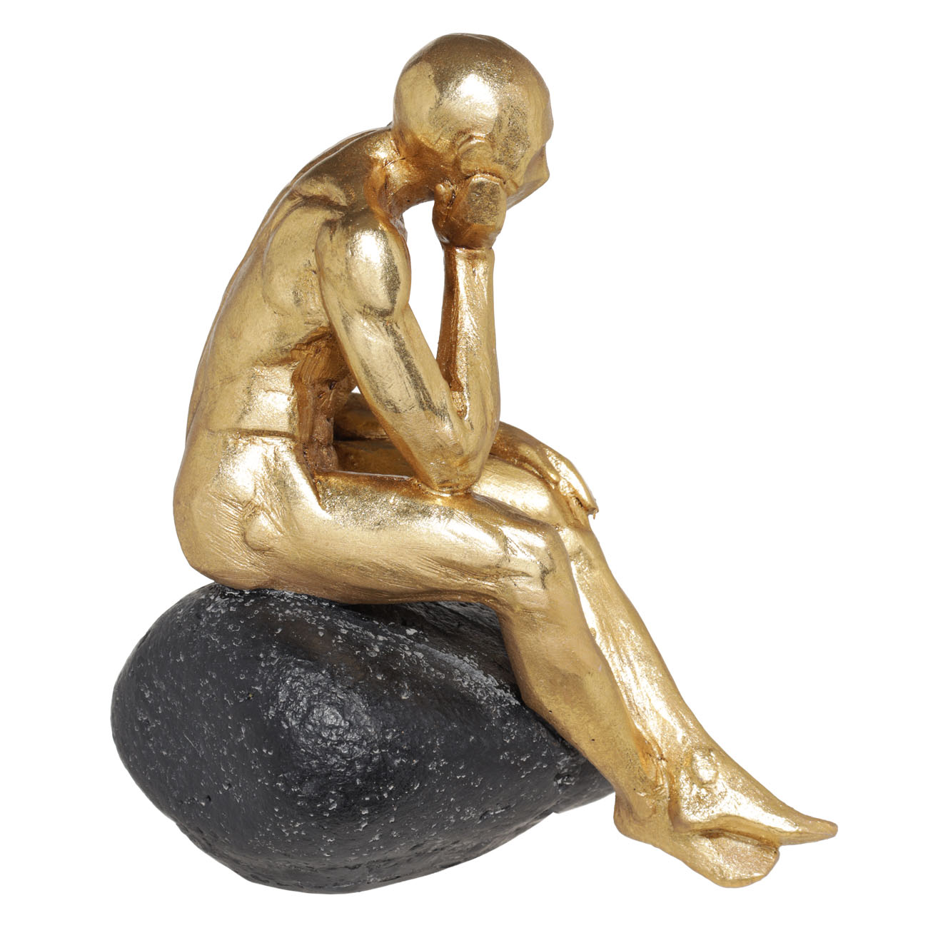 Статуэтка, 17 см, полирезин, золотисто-черная, Мыслитель на камне, Think изображение № 2