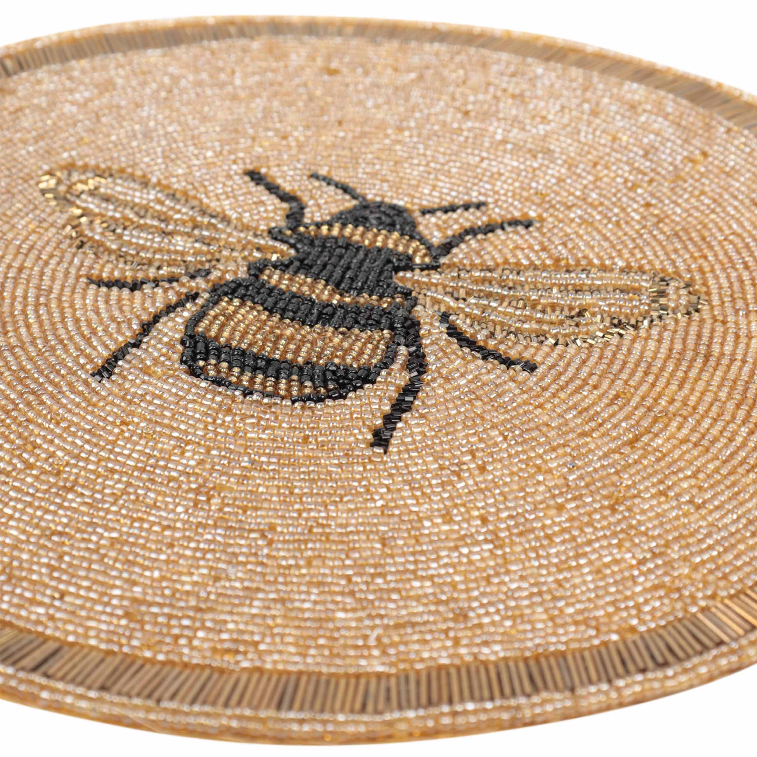 Салфетка под приборы, 36 см, бисер, круглая, золотистая, Пчела, Honey изображение № 3