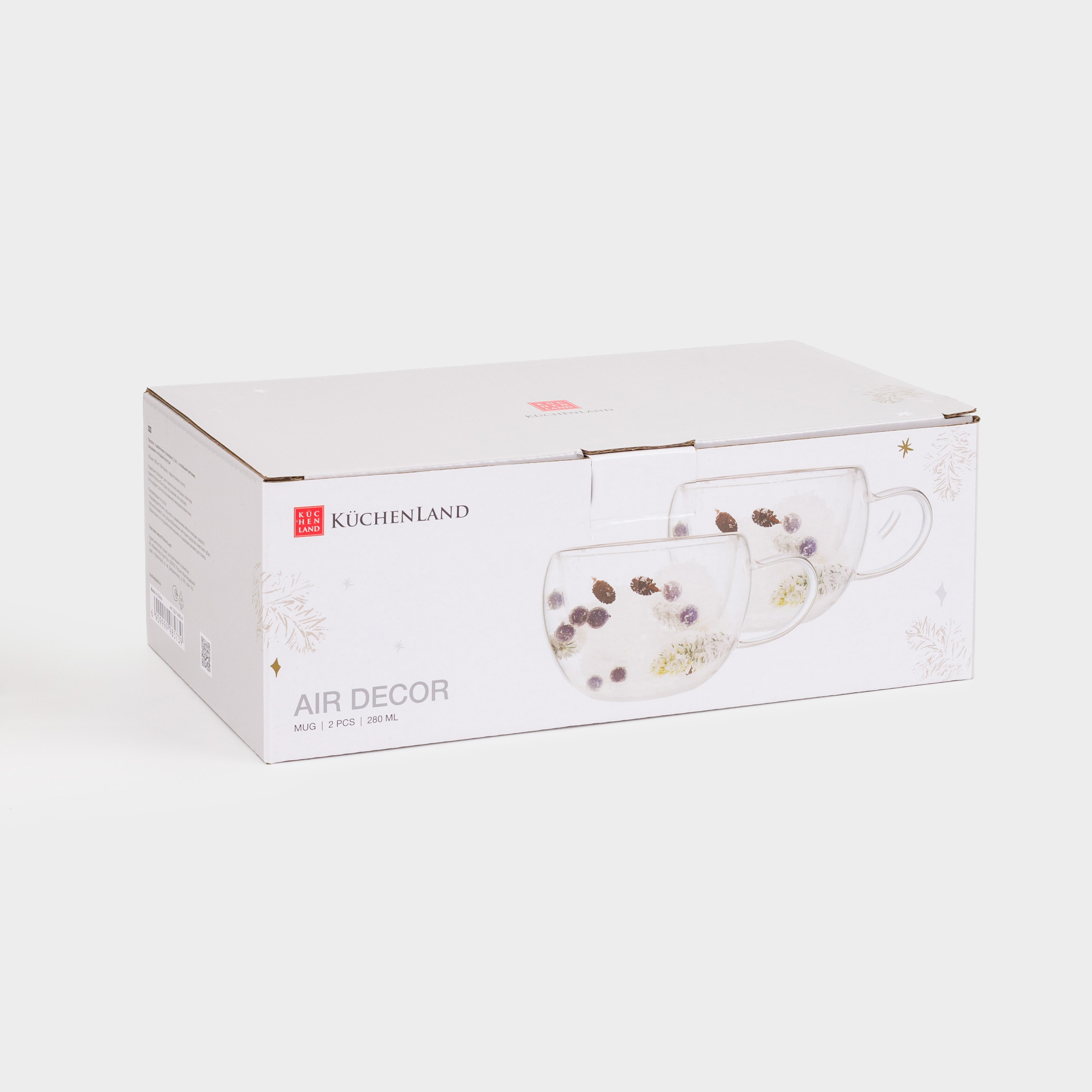 Кружка, 280 мл, 2 шт, стекло Б, с еловыми ветками, шишками и ягодами внутри, Air decor, image-3