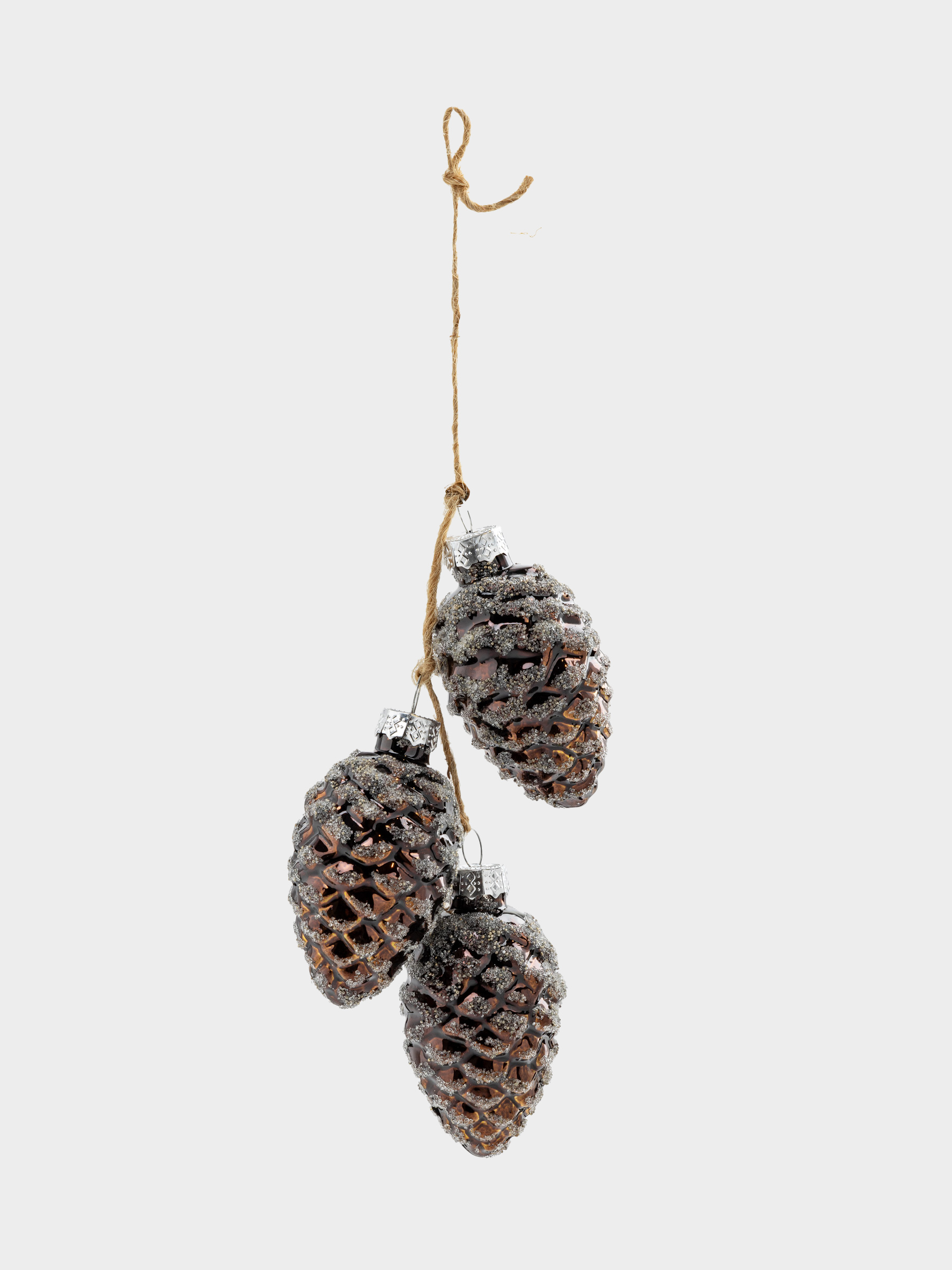 Игрушка елочная, 15 см, стекло, с блестками, бронзовая, Шишки, Pine christmas, image-1