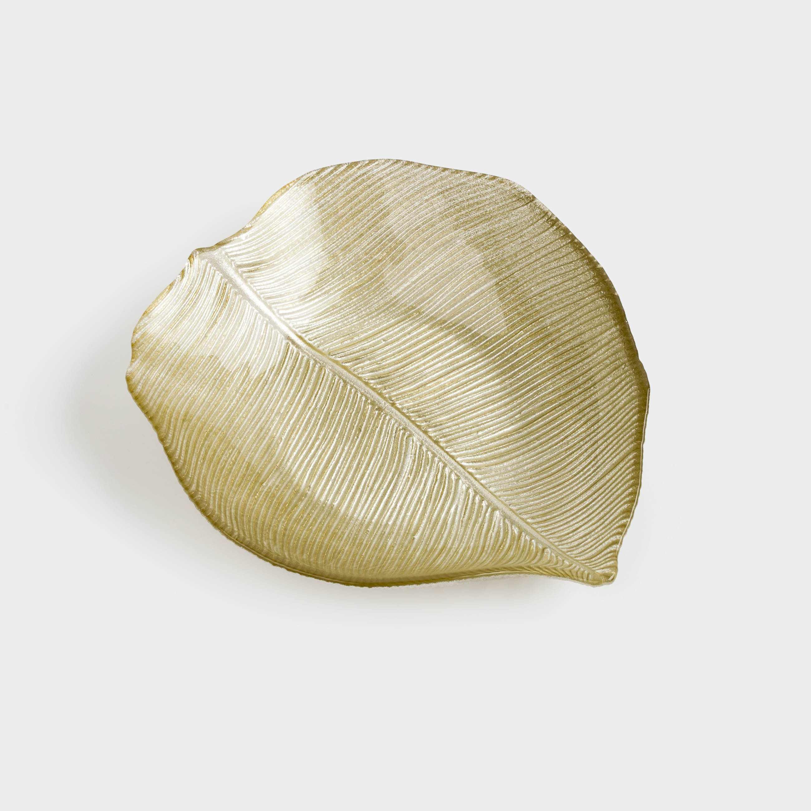 Блюдо, 15х13 см, стекло, золотистое, Тропический лист, Hosta