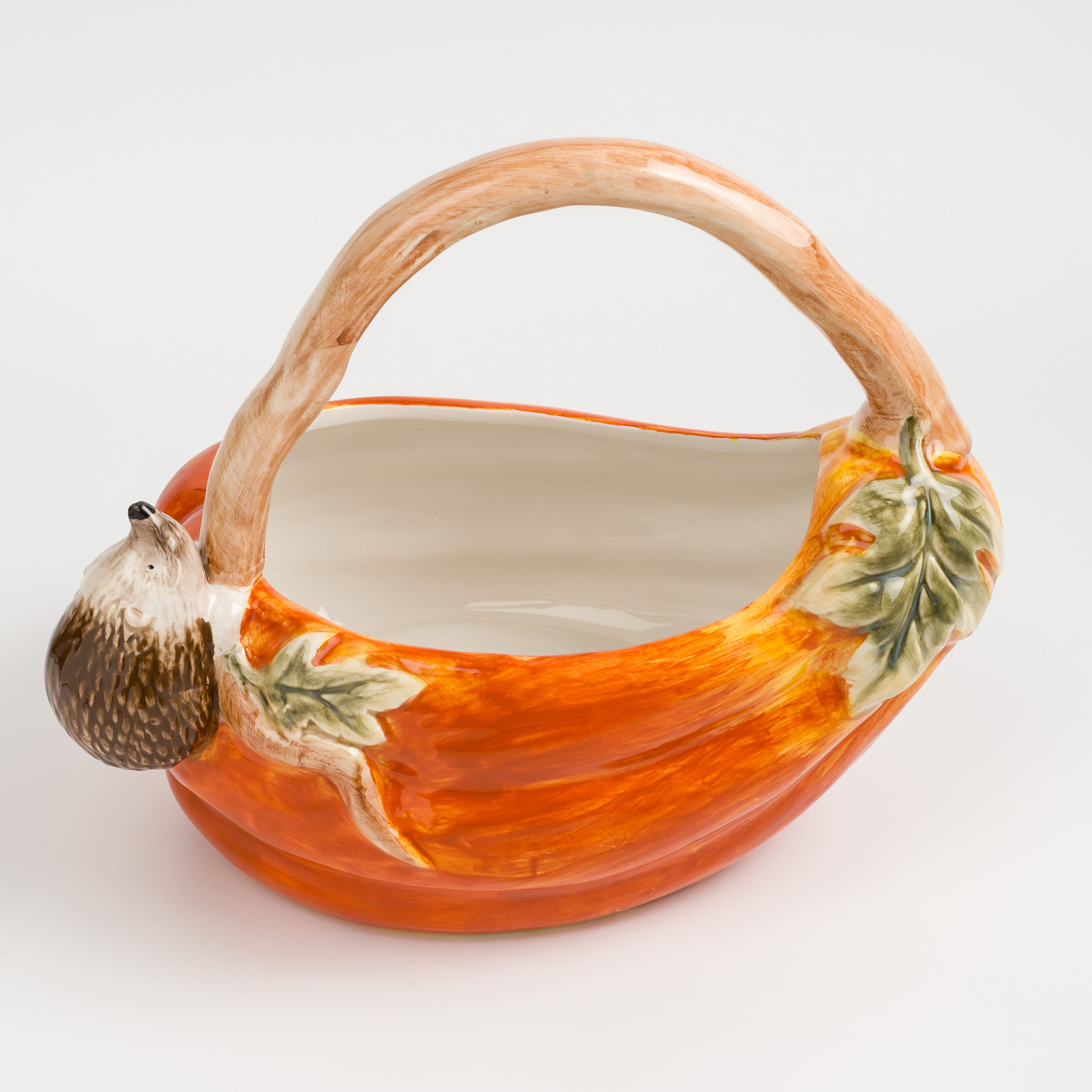 Конфетница, 27х22 см, с ручкой, керамика, оранжевая, Еж на тыкве, Forest symphony, image-1