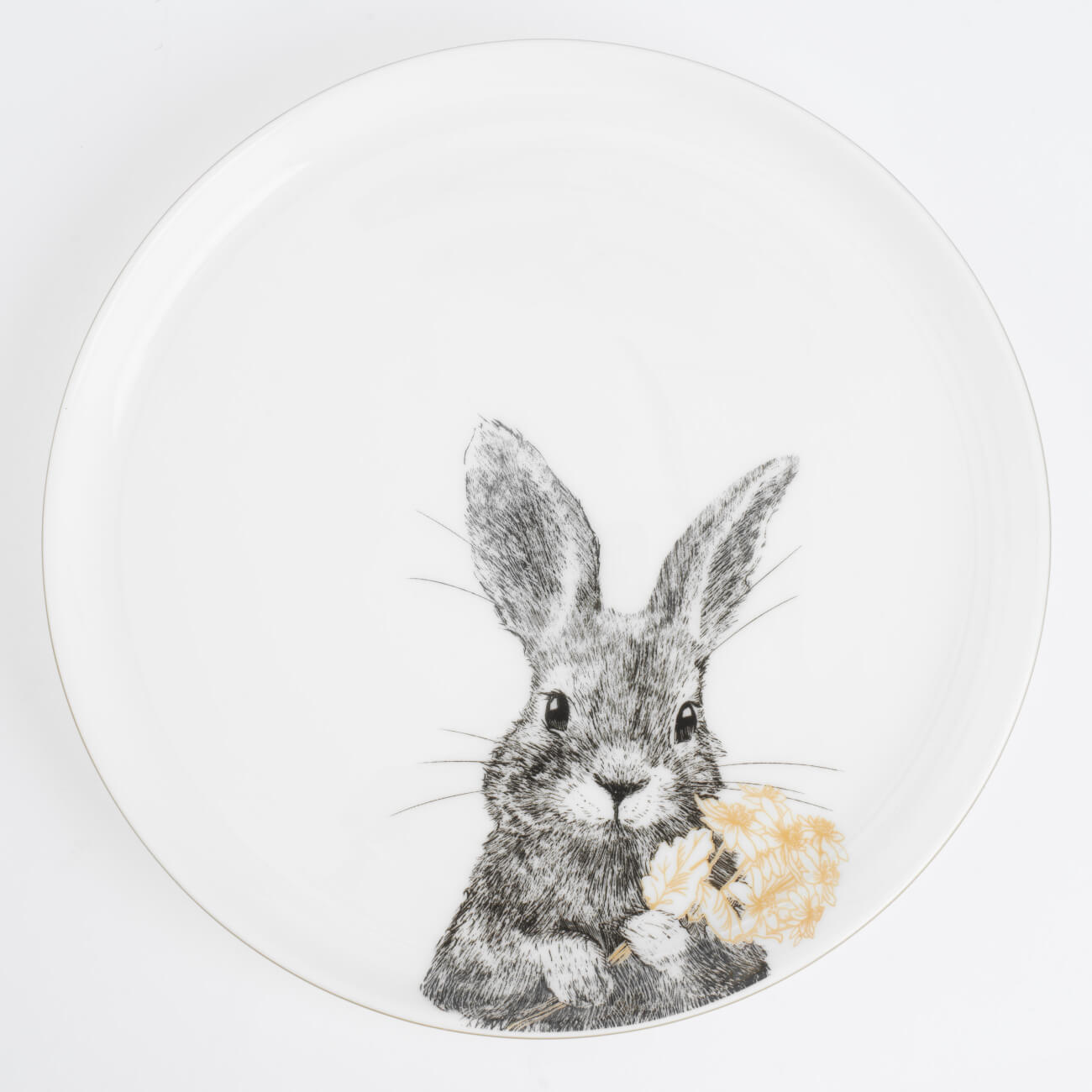 Тарелка десертная, 20 см, фарфор F, белая, с золотистым кантом, Кролик с цветами, Rabbit gold изображение № 1