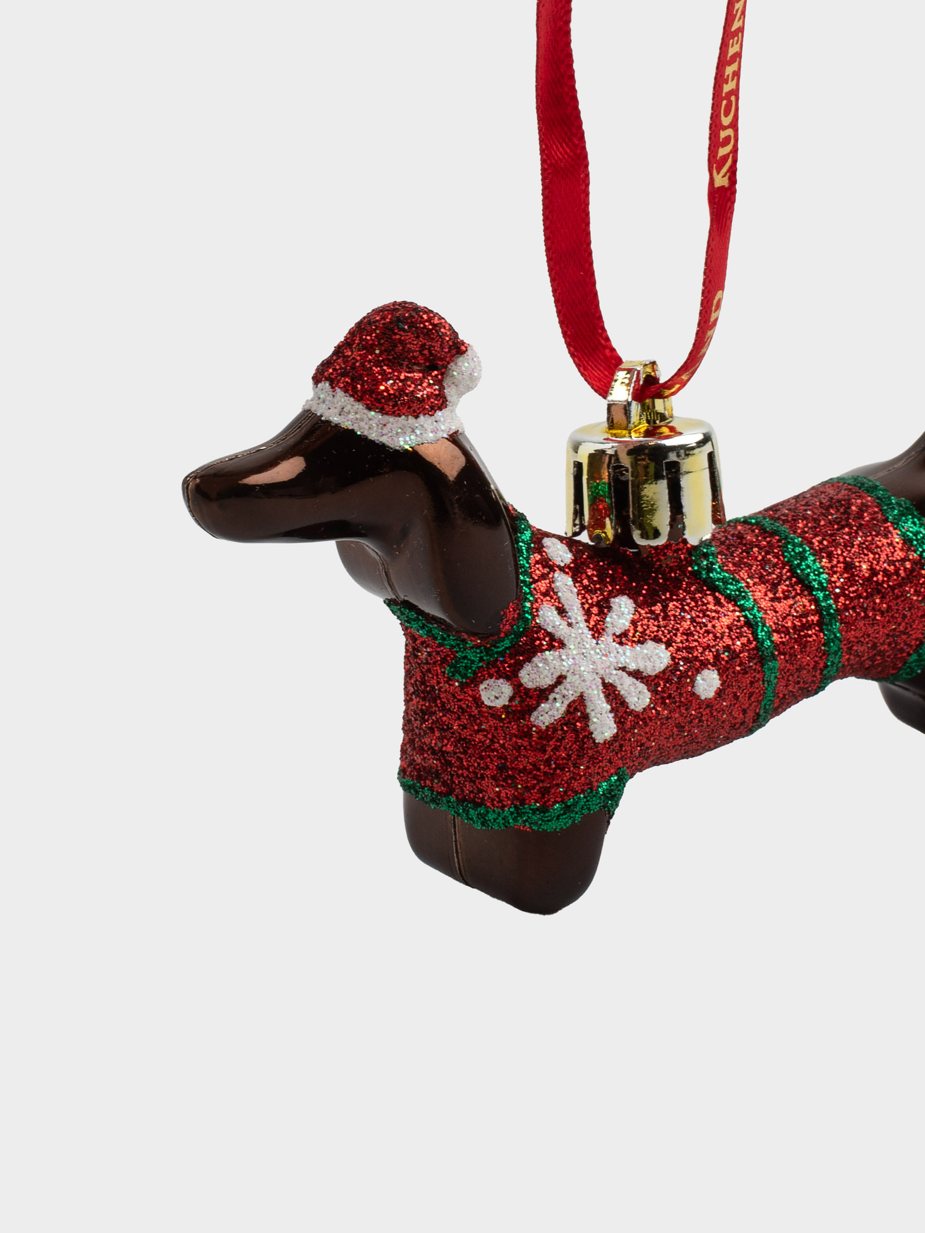 Игрушка елочная, 9х5 см, пластик, коричневая, Такса в новогоднем колпаке, Figure christmas, image-1